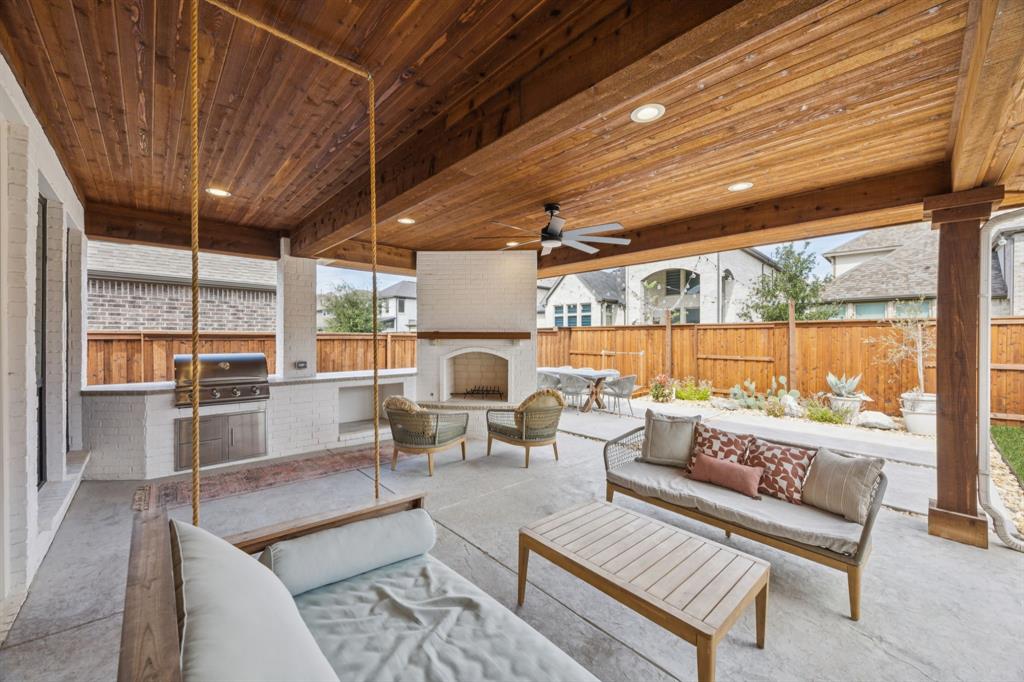 Welcome to this stunning 5-bedroom, 4-bath home nestled in the award-winning Windsong Ranch community! Designed with comfort and elegance in mind, this home offers a highly functional layout featuring both a primary suite and private guest bedroom on the main floor. The dedicated home office with custom built-ins makes working from home a breeze. At the heart of the home is a chef-inspired kitchen with a 6-burner cooktop, large island, walk-in pantry, and ample cabinets and counter space—a true entertainer’s dream! The inviting family room features a showstopping fireplace, perfect for cozy evenings. Upstairs, you’ll find three spacious bedrooms, a versatile game room, and a cozy media room for movie nights and relaxing weekends. Enjoy incredible outdoor living with a covered patio, outdoor fireplace, and full outdoor kitchen, perfect for year-round entertaining.
All of this in Windsong Ranch, home of the famous Crystal Lagoon, miles of trails, resort-style amenities, and top-rated Prosper ISD schools. This home has it all—don’t miss your chance to make it yours!