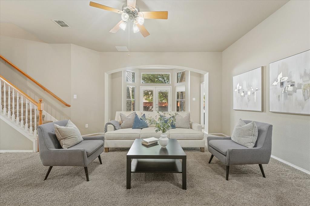 Welcome to this well maintained home nestled in a quiet family-friendly neighborhood with top rated schools. This spacious abode offers a perfect blend of comfort & convenience. This thoughtfully designed 1.5-story home features all bedrooms on the first floor with a massive media room upstairs. This home has split bedrooms, roller blinds, and a private, easy maintenance yard. The kitchen has an island, pullout shelving, maple cabinets, stainless steel appliances, and under cabinet lighting. The living room has surround sound and a cozy fireplace. The primary suite offers a private retreat with a generous walk-in closet, dual vanities, and a separate shower and soaking tub. HVAC (2025), Roof (2024), Fence (2024), Kitchen window (2024), Fresh paint (2024), HVAC ducts & Chimney cleaned (2023), Water heater (2020). Centrally located between 2 neighborhood parks and only a short distance to Celebration park, community pool, ponds, hiking trails, shopping, dining, and entertainment. Move in ready. Schedule a showing today!