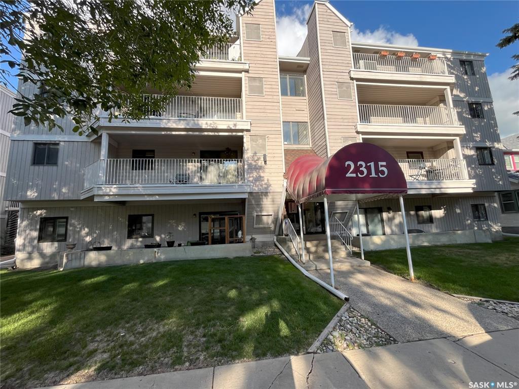 Welcome to unit 217-2315 McIntyre Street in Regina's beautiful downtown mixed residential and commercial area. This 2 bedroom 808 square foot condo has been very well maintained and shows 10 out of 10! Natural light fills the space through the many east facing windows. The living room is spacious and leads directly to the large exterior balcony through a set of sliding doors. The kitchen has a large peninsula great for eating at and for preparing your meals. Other features of this kitchen include fridge, stove and built-in dishwasher. Down the hall are 2 very large bedrooms, a full 4 piece bath and a dedicated laundry space with added room for storage. Laminate and lino floors throughout this condo make cleaning a breeze! Outside there is a courtyard so you can spend some additional time outdoors with your family and friends. Access to the covered parking area is accessed through a secure garage door. Come have a look at this very affordable condo and live a carefree life without the added yard work.