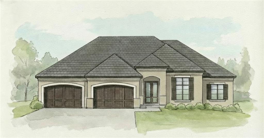 Brookridge !V Reverse by Don Julian Builders on walk-out lot and 4-car garage! UNDER CONSTRUCTION! Photos shown are from a model home in another community.New plan with many terrific features! Walk into the comfortable, large great room with beautiful fireplace and views of back yard and trees. Enjoy one level living, if you need--THREE bedrooms on First Floor--Primary bedroom with large walk-in closet, connected to a laundry room--convenience! TWO additional bedrooms on the first floor--one easily could be office/den/study-flex space.  Fabulous kitchen with wood ceiling and SKYLIGHTS, gas range, custom hood, big island. Handy mud room and HUGE pantry (use as back kitchen) with prep space, built-in desk (mini-office)--more flex spaces! Large dining room with door to covered deck. Lighted, wide stairs going down to Lower level with Rec room, (10' foundation), game area, wet bar for more entertaining spaces, TWO additional bedrooms, each with private bath. WALKS OUT to trees. Enjoy Riss Lake 134-acre lake for fishing and boating; 3 pools; splash pad, tennis courts with pickle ball lines; walking trails, basketball, more. Many welcoming water features throughout the community.