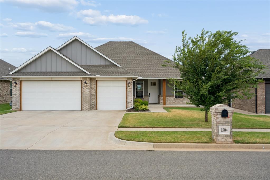 Discover this beautiful 4-bedroom, 2-bath home in the sought-after Monterey addition, featuring a desirable open-concept floor plan, a three-car garage, and exceptional curb appeal. The inviting covered front porch with wood accent beams, manicured lawn, and low-maintenance landscaping create a warm welcome.Inside, you'll appreciate the open layout with 10-foot ceilings, durable wood-look tile flooring, abundant recessed lighting, and large living room windows that fill the space with natural light. A cozy gas-log fireplace creates the perfect gathering spot for family and friends.The well-designed kitchen showcases elegant quartz countertops, pendant lighting, walk-in pantry, stainless steel appliances, a four-burner GE gas cooktop with griddle, double ovens, and a refrigerator that stays with the home. A functional layout that provides excellent flow for hosting guests or everyday living.The spacious primary suite features a ceiling fan and a luxurious en-suite bath complete with a deep soaking tub, walk-in shower with bench, double vanity, and a private water closet. The flexible fourth bedroom is ideal for a home office, guest room, or hobby space.Additional conveniences include plenty of storage space throughout the home, a well-equipped laundry/mudroom with built-in cabinetry, countertop workspace, and extra storage closet. This thoughtfully designed home combines style, comfort, and functionality in one exceptional package.