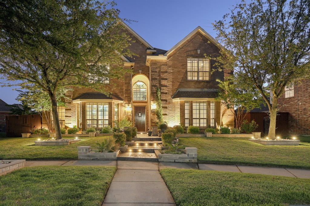Exquisite Luxury Home in Village Lakes — This stunning north facing home in top-rated Frisco ISD, zoned for Wakeland High, offers 4,527 sq ft of refined living on a cul-de-sac lot overlooking the community pool and park. Featuring five bedrooms, 4.5 baths, dual primary suites, a media room, game room, and two versatile flex spaces, it is ideal for multi-generational living and modern family life. The kitchen was fully renovated in 2023 with a quartz waterfall island, extended custom cabinetry, designer hardware, and professional-grade Thermador, Bosch, and JennAir appliances, including a warming drawer and drawer microwave. The open-concept living area flows seamlessly to the family and breakfast rooms, highlighted by abundant natural light and a contemporary electric fireplace (2022). Refinished hand-scraped hardwood floors run throughout the main level and staircase, while upgraded bathrooms feature designer wall tiles, frameless glass showers, and premium fixtures. Upstairs, the media room is professionally wired for a home-theater experience, and the game room offers a spacious retreat or home-gym setup. A custom wet bar, elegant Norman shutters and drapery, a dedicated pooja room, and a garage with epoxy flooring and EV charging complete the home. Outdoors, enjoy fresh Zoysia sod, updated landscaping, and the quiet privacy of a cul-de-sac facing the pool and park. Located minutes from PGA Headquarters, The Star, Legacy West, and Fields West, with nearby Kroger, Walgreens, and walking trails along the lake and park, this move-in-ready home combines luxury, comfort, and an unmatched Frisco lifestyle.