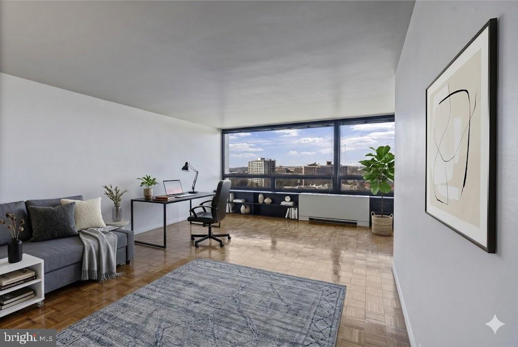 Welcome to the 9th floor, where exceptional views of the Baltimore skyline await. This bright and inviting 1-bedroom, 1-bathroom condo offers a well-designed floor plan with large windows that fill the space with natural light while showcasing impressive city views.The living area flows into a dedicated dining space with modern lighting, creating an ideal layout for both everyday living and entertaining. The adjacent kitchen features stainless steel appliances, ample cabinet storage, and functional workspace. The spacious bedroom offers a comfortable retreat with generous closet space, and the full bathroom is thoughtfully designed for convenience.Residents enjoy a variety of building amenities including a 24/7 front desk attendant, fitness center, resident lounge with fireplace, seasonal outdoor pool, additional storage, and laundry facilities.Conveniently located along the Charles Street corridor near Loyola University, Notre Dame of Maryland University, and Johns Hopkins University, with easy access to dining, shopping, parks, and museums.Property is virtually staged.Tenant pays for gas & electricity. Property comes partially furnished for your convenience!