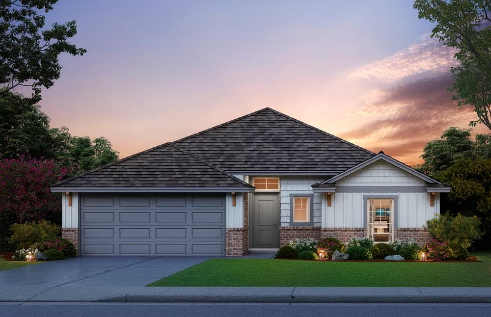Find out why this is our most popular floor plan. This thoughtfully designed single-story home features an open and welcoming layout with three spacious bedrooms and two full bathrooms. At the center of the home is a large living room with high ceilings and abundant natural light that flows easily into the dining area and kitchen.

The kitchen is designed for both everyday use and entertaining, offering a generous island with a sink, quartz countertops, soft-close cabinetry, a large pantry, and stainless steel appliances.

The primary suite is roomy and inviting, leading into a spa-like bathroom with dual vanities, a soaking tub, a tiled shower, and a large walk-in closet. Two additional bedrooms are situated near the second full bathroom, making them perfect for family, guests, or a home office.

A covered back patio provides a comfortable outdoor living space for relaxing or hosting year-round.

Additional features include a dedicated laundry room, a coat closet, and direct access from the two-car garage. Quality finishes and practical design elements enhance both the beauty and functionality of the home.

Built with lasting performance and energy efficiency in mind, this home includes valuable upgrades such as a pre-piered foundation for added stability, tornado safety straps, radiant barrier roof decking, a Schluter shower system for enhanced waterproofing, Uponor PEX plumbing, 16-inch on-center framing, Low-E Thermalpane windows, and a Navien tankless water heater.

Located in a growing northwest Oklahoma City neighborhood, this home offers convenient access to the Kilpatrick Turnpike, I-40, I-44, and NW Expressway. Shopping, dining, schools, and parks are all nearby, making it a great place to call home.

Schedule your showing today and see for yourself what makes this home so special.
