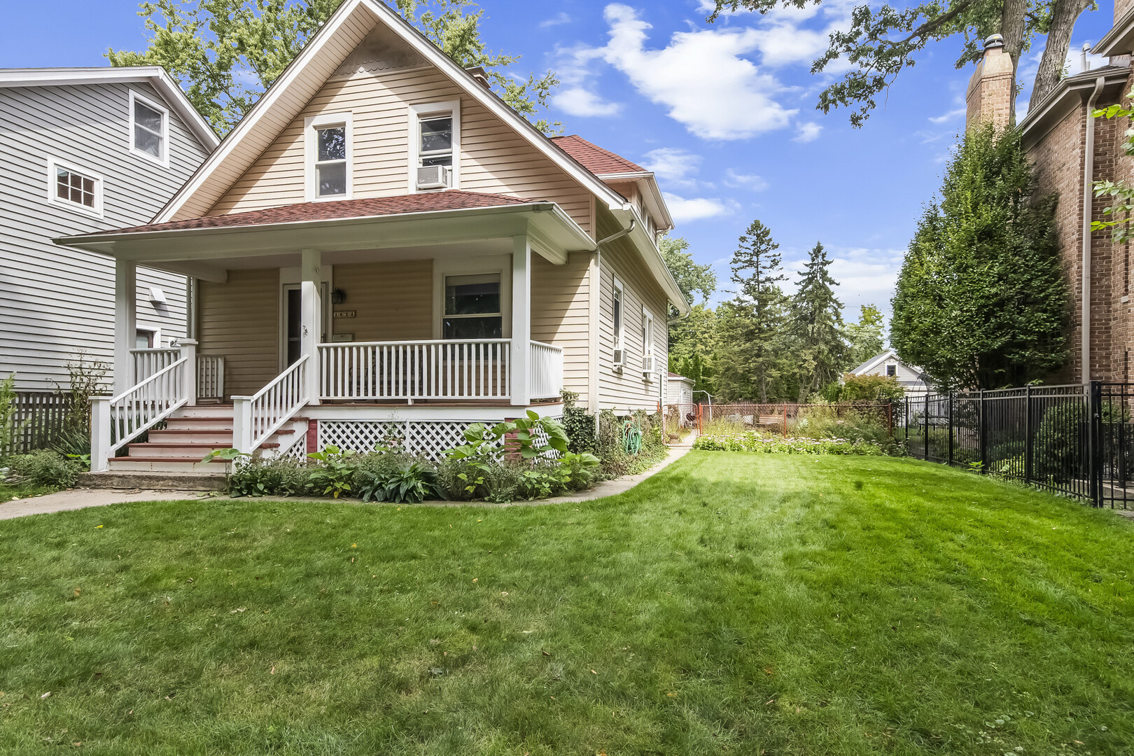This charming, historic farmhouse is located on, one of, if not the best street in Wilmette. Spencer is a quiet 2 block street with Vattmann Park on its East end and Howard Park on its West end. It is a short walk to downtown Wilmette, the Metra Train, and the popular McKenzie grade school. Additionally, this beautiful tree lined brick street has wonderful block parties. This classic home has attractive natural woodwork, large baseboards, hardwood floors, and 9-foot ceilings on the 1st floor.  There is a full bath with a walk-in shower on each floor. When you approach the home you are greeted with a relaxing front porch. There are large side and back yards for fun activities and potential expansion. Home has a newer roof and is ready for the next owner to make it their own.