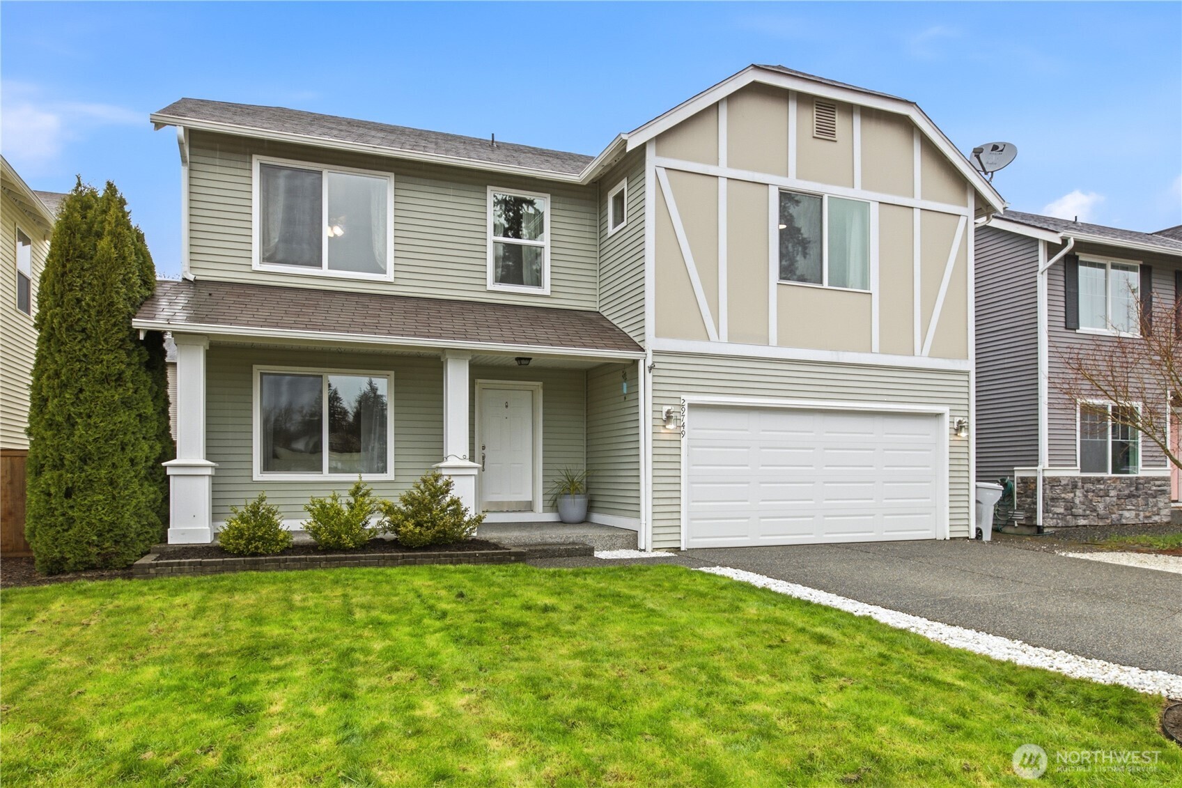 Welcome to this updated 3-bedroom, 3-bathroom home in Kentlake Highlands — 2,260 sq ft of open-concept living designed for real life. The kitchen impresses with stainless steel appliances, a large island, tile countertops, gas range, and an oversized pantry that would make Costco proud. The spacious primary suite features a double vanity, walk-in closet, and room to actually breathe. All three bedrooms include large walk-in closets — no fighting over storage here. A gas fireplace anchors the main living area, while a large upstairs family room and bonus playroom give everyone their own space. Step outside to a large fenced backyard — perfect place to entertain and toss the ball around. AC keeps you cool when summer finally shows up. Community offers walking trails & playgrounds to help you close those rings. Easy access to the lake boat launch, and the park is a short walk away. It is move-in ready and waiting.