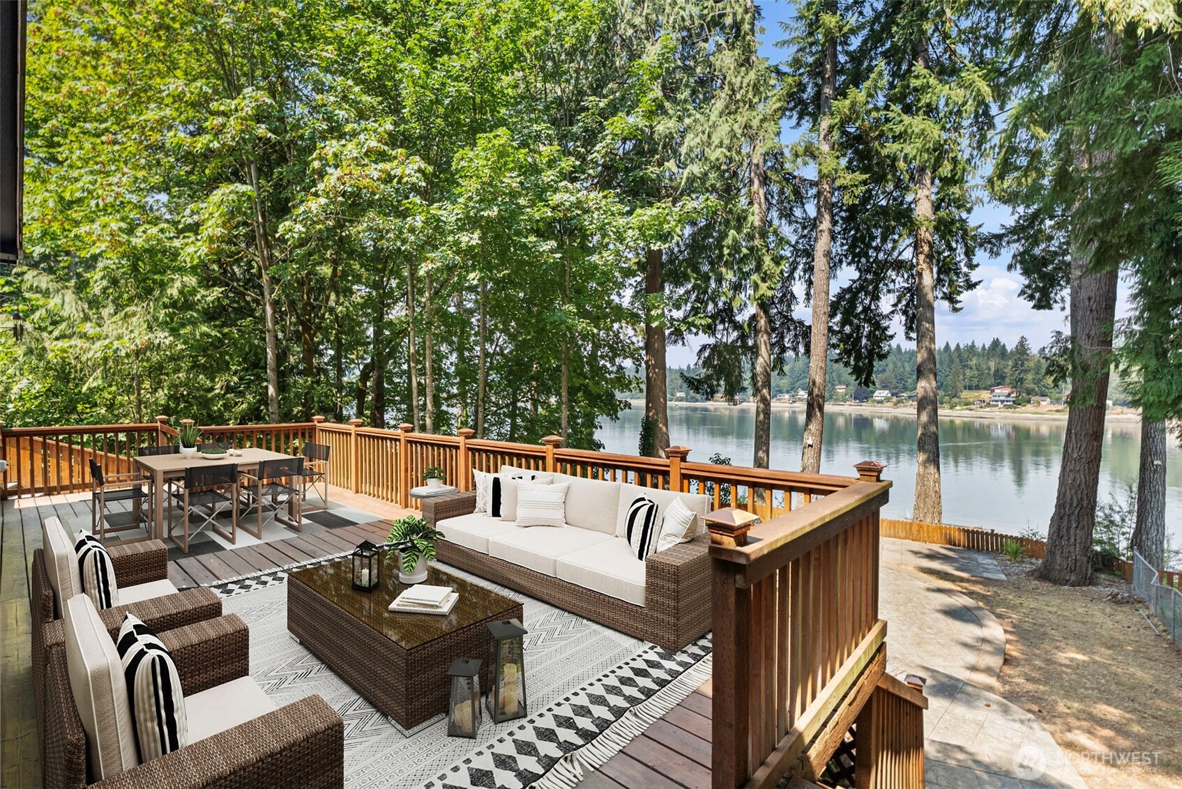 Waterfront home on Hammersley Inlet with 110' of private shoreline and over an acre of land! Enjoy peaceful beach walks, orca sightings, oyster harvesting, and clam digging right from your own backyard. This beautifully updated 3-bed, 2-bath home is designed for relaxing and entertaining with an expansive deck, multiple patios, a sprawling lawn, garden space, and a fully fenced dog run. Inside, unwind in bright comfortable living spaces and cozy up by the pellet stove or retreat to the primary suite with private bath and walk-in closet. Practical upgrades & features include new exterior paint, an updated well, 3-year-old roof, ample parking, and RV space. Located just minutes to shopping, restaurants, Hwy 3 & Hwy 101. This Hammersley Inlet waterfront property is your perfect year-round home or weekend escape!