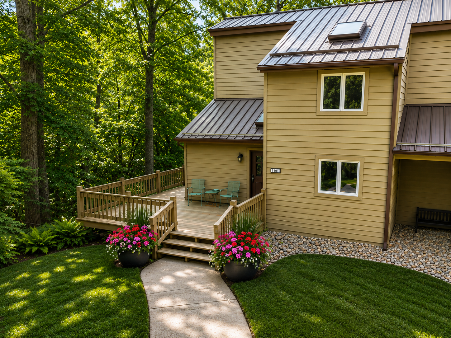 Imagine a lifestyle where every day feels like a getaway. Tucked into the wooded Baycrest community on a quiet dead-end road, this beautifully maintained 3-bedroom, 3-bath townhome offers carefree living just steps from Lake Minnewaska. The thoughtfully designed layout features the kitchen, living room, primary suite, and laundry all on the main level, with vaulted ceilings, fresh paint, and new luxury vinyl plank flooring creating a warm, inviting feel. Upstairs you'll find two additional bedrooms, while the walkout lower level offers a spacious family room with a cozy gas fireplace and patio access.Recent updates include a new furnace (2025), central air (2024), newer refrigerator and dishwasher, and updated bathroom plumbing. Relax on the wraparound deck and enjoy the peaceful setting. With two garage stalls and association-maintained lawn care and snow removal, you'll have more time to enjoy Baycrest's exceptional amenities, including a heated outdoor pool, nearly 900 feet of sandy Lake Minnewaska shoreline, marina and dock access, and trash service. Just minutes from Peters Golf Course, Rolling Forks Winery, and great local dining, this is the perfect place to embrace the lake lifestyle you've been dreaming about.