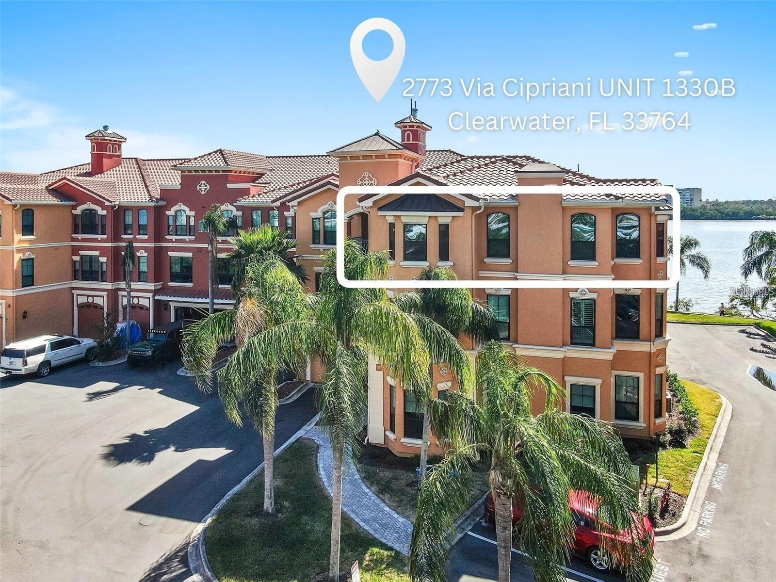On the third and top floor of Building 13 — Unit 1330B offers a more private location (no passing thru traffic) at the tip of the Via Cipriani peninsula. In this secure, guard-gated waterfront community, 1330b is just steps out back to a beautiful gazebo paved walking path exclusive to Grand Bellagio and Grand Venezia residence. And inside, find partial water views of Old Tampa Bay right from your dining room while you sip your morning coffee.This 2-bedroom, 2-bath, 1,368 sq. ft. Toscano model is move-in ready and completely turnkey — no major projects here, just a clean, well-maintained condo ready for its next chapter.Updated & TurnkeyQuartz countertops and 2023 stainless steel appliances.New lighting, new ceiling fans throughout, 2025 water heater, 2024 window treatmentsDuctwork professionally cleaned this past yearIn-unit laundry room.Smart Home FeaturesAlexa-enabled thermostat, doorbell, and camerasUSB outlets throughout for effortless chargingPrimary SuiteSpacious enough for a home office, workout space, or nurseryLarge walk-in closet (10'5" x 5'1")Spa-style bath with dual vanity, garden tub, and walk-in shower with pebble-stone floor and glass enclosureBeing on the third floor means peace and quiet — no footsteps overhead — while keeping this an easy, efficient home to maintain. This unit doesn't come with a deeded boat slip or garage storage, making it a smart fit for a buyer who wants resort-style waterfront living without paying for extras they won't use.Resort-Style Community Set behind a 24-hour guard-gated, architectural entrance, The Grand Bellagio at Baywatch delivers amenity-rich living: heated pool with first-come cabanas, covered hot tub, sauna, full fitness center, clubhouse with billiards and library rooms, tennis courts, dog park, and grills outside every building. HOA-maintained, lush, manicured grounds throughout. Assigned parking space #270 included. Pet-friendly, no age restrictions.Location Minutes from St. Pete–Clearwater Airport, with easy access to Costco, Target, and the Gulf-to-Bay corridor via side roads that skip the 19N traffic. Centrally located between Clearwater Beach, Tampa, and St. Petersburg.Whether you're looking for a full-time residence, a seasonal getaway, or an investment property, Unit 1330B delivers turnkey, low-maintenance living in one of Clearwater's most sought-after waterfront communities.Schedule your private showing today.
