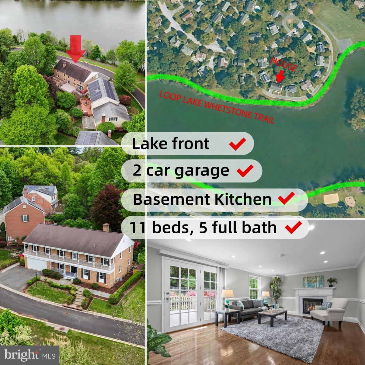 Lakefront Living at Its Finest! Welcome to this exceptional lakefront single-family home in the desirable Whetstone community of Montgomery Village in Gaithersburg. Perfectly positioned with one of the best lake views in the neighborhood, this spacious 2 car garage residence offers an incredible opportunity for large households, multi-generational living, or flexible use of space. The home features 11 bedrooms and 4 full bathrooms above grade, while the walk-up basement provides 4 additional rooms, a full bathroom, a 2nd kitchen, and a 2nd laundry hookup, creating abundant living space and excellent versatility. The property has been extensively updated in 2026 with a new HVAC system, new water heater, all new appliances including stove, refrigerator, microwave, dishwasher, washer and dryer, all new windows, fresh interior paint, lightings and new laminate flooring.The main level offers a comfortable layout with two bedrooms and one full bathroom, sliding glass door off the spacious living room leading to the large deck and back yard, formal dining room, and an upgraded kitchen with breakfast area. The laundry room is conveniently located next to the kitchen, with direct access to the garage as well as a separate door leading to the side yard. Upstairs you will find 9 bedrooms and 3 full bathrooms, including 6 bedrooms on the lake-facing side that open to a balcony overlooking the water, providing beautiful and peaceful lake views, while 3 additional bedrooms face the garden side. The walk-out basement adds tremendous flexibility with a second kitchen, dining area, living space, 4 additional rooms, and a second laundry hookup ready for installation.One of the most remarkable features of this home is the beautifully landscaped backyard designed in an English garden style. The terraced landscape creates a layered garden filled with seasonal flowers and greenery, leading up to a private flower-viewing platform that serves as a peaceful retreat. From the kitchen, living room, and upper-level bedrooms, you can enjoy picturesque views of the garden and surrounding natural beauty through the windows, creating a tranquil indoor-outdoor living experience.Outdoor lovers will appreciate that the scenic trail around Lake Whetstone is located directly in front of the home, allowing you to step outside and immediately access walking and jogging paths around the lake. The nearby Lake Whetstone Park offers opportunities for boating, fishing, picnicking, and enjoying nature. Residents of Montgomery Village enjoy exceptional community amenities managed by the Montgomery Village Foundation, including over 335 acres of parkland, six outdoor pools, nineteen tennis courts, nine pickleball courts, sixteen playgrounds, seven ballfields, four community centers, and numerous recreational programs and community events.Convenience is another highlight of this location. The home is close to shopping and dining at nearby centers such as Montgomery Village Center, with grocery stores, restaurants, and daily services just minutes away. Commuters will appreciate easy access to Interstate 270 and the nearby MARC Train Brunswick Line from Gaithersburg MARC Station, providing convenient connections to Washington, DC and surrounding areas. With its spectacular lake views, expansive living space, beautiful garden setting, and outstanding community amenities, this rare lakefront home offers a unique lifestyle opportunity in one of the most scenic locations in Montgomery Village.