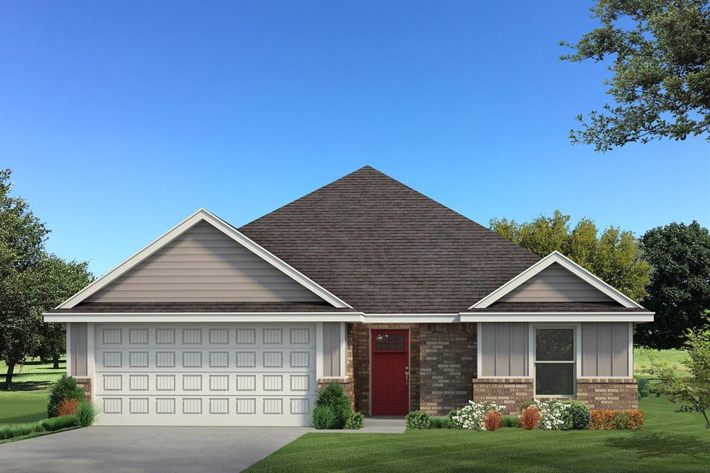 This Bogan floor plan includes 1,510 Sqft of total living space, which includes 1,400 Sqft of indoor living space and 110 Sqft of outdoor living space. There is also a 395 Sqft, two-car garage with a storm shelter installed. This home offers 3 bedrooms, 2 bathrooms, 2 covered patios, an office, and a utility room. The living room welcomes wood-look tile, large windows, a ceiling fan, and Cat6 wiring. The kitchen has 3 CM quartz countertops, stainless-steel appliances, wood-look tile, custom-built cabinets with decorative hardware, and stylish tile backsplash. The primary suite features noteworthy carpet flooring, a ceiling fan, Cat6 wiring, and perfect-sized windows. The upgraded primary bath offers a dual sink vanity with an elegant countertop selection, a tub/shower combo, an elongated water-saving toilet, and a walk-in closet! The outdoor living area is covered and has fully sodded yards with a water saving sprinkler system. Other amenities include a tankless water heater, a fresh air intake ventilation system, R-15 and R-38 insulation, an air filtration system, and so much more!