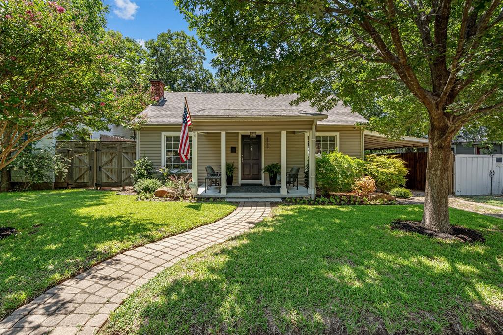 Located in a highly desirable neighborhood, this light and bright two-bedroom, one-bathroom cottage-style bungalow seamlessly blends historic character with thoughtful modern upgrades. The interior features refinished original hardwood floors and custom built-in storage solutions throughout the main living areas. At the heart of the home, the gourmet kitchen boasts rich granite countertops, slate tile accents, and sleek stainless steel appliances with a gas cooktop. Outside, the oversized backyard provides an ideal space for entertaining, complete with a stone rear patio, an attached two-car covered carport, and a secure underground storm shelter—all just minutes from the Cultural District, Camp Bowie, and Downtown Fort Worth.