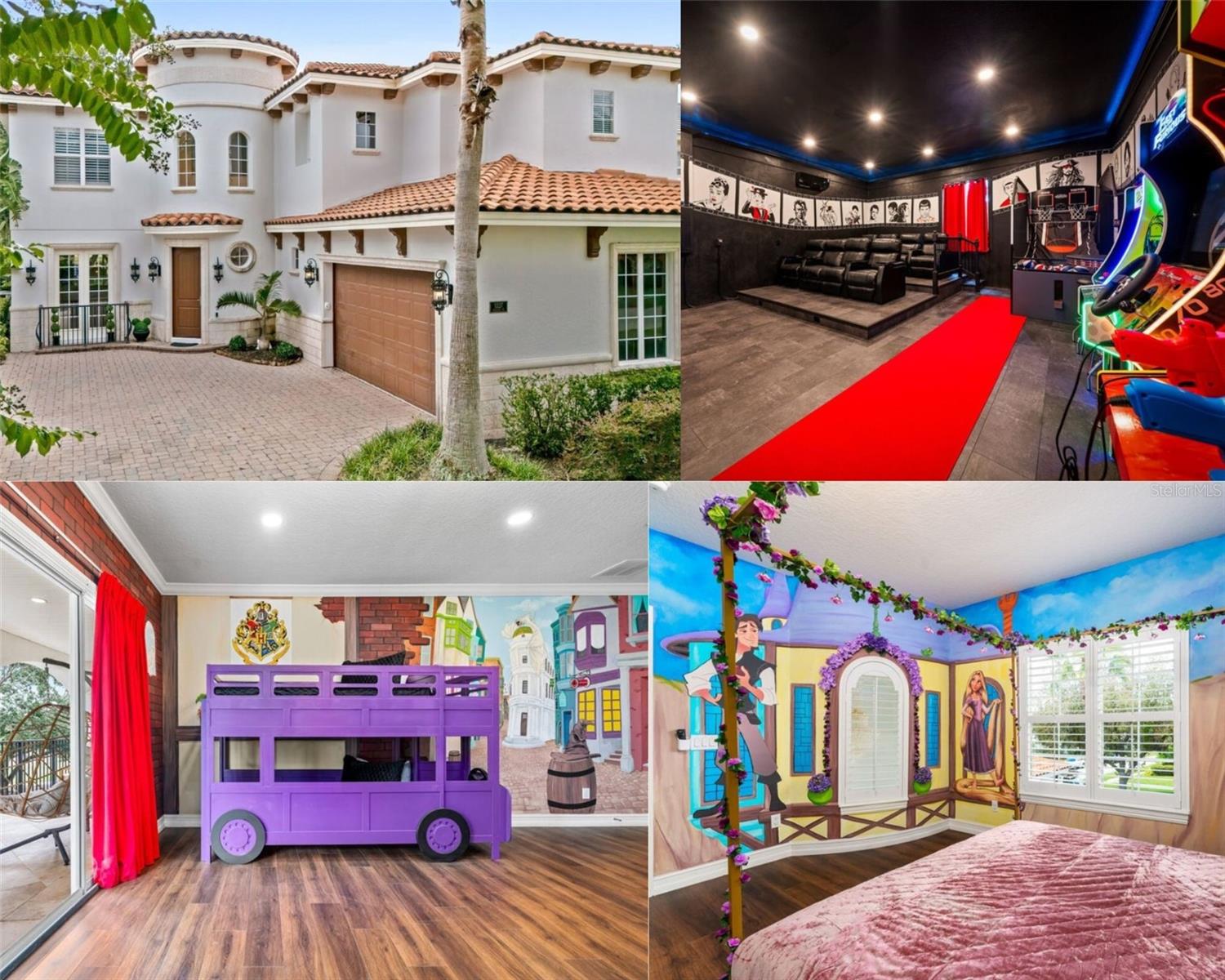 ***ACTIVE MEMBERSHIP AVAILABLE*** ONE-OF-A-KIND CUSTOM CASTLE HOME!!! Located in the beautiful Reunion Resort in the desirable Homestead community, this home is sure to impress! This FULLY FURNISHED home has been meticulously maintained by its current owners. This home has been completely RENOVATED with HIGH END UPDATES throughout including FRESH PAINT INSIDE & OUT, NEW OUTDOOR KITCHEN, NEW WATER HEATER, RE-SURFACED POOL, NEW FURNITURE, SMART DOORBELL & THERMOSTATS, NEW TV’S, NEW LANDSCAPING, RE-TILED POOL AREA, NEW TOILETS, & NEW SHOWER HEADS! This home is truly TURNKEY! That’s not all! This home has also been geared up for short term rental with the following BRAND-NEW themed rooms: TOY STORY, TANGELED, MOVIE THEATER/ ARCADE GARAGE CONVERSION, OVERSIZED DIAGON ALLEY THEMED ROOM WITH MULTIPLE BUNK BEDS, & OF COURSE, A SECRET HARRY POTTER THEMED ROOM UNDER THE STAIRS! Each room is complete with CUSTOM MURAL WORK throughout! Tall ceilings on both floors & plenty of large windows allowing the natural Florida sunlight to pour through the home! The pool backs up to the TOM WATSON GOLF COURSE and has been updated as well with a fully equipped SUMMER KITCHEN, NEW TURF AROUND THE POOL AREA WITH CORN HOLE, & PUTTING GREEN perfectly set up for family time & will help STAND OUT in the short term rental world!!! This custom CASTLE style home boasts an oversized balcony that sprawls across the entire with of the house! The location is phenomenal being just a short walk to the REUNION GRANDE and all of the restaurants within! This home is truly TURNKEY & is ready to hit the ground running from an investment standpoint. Schedule your showing before its too late & start making family memories that will last a lifetime!! REUNION’S Proximity To All The Major Theme Parks Especially Disney World Being Just 2 Exits Away, Makes This Vacation Community A Top Choice For Visitors Of All Ages. If You Are Looking To Take A Few Golf Swings While On Your Vacation You Can Take The Challenge On Any Of The 3 World Class Championship Golf Courses Designed By Arnold Palmer, Tom Watson And Jack Nicklaus That Are Located On Site. Hungry?, Why Not Step Into One Of The 5 Onsite Restaurants That Go From Hamburgers At The Cove To Fine Dining At Eleven And Everything In Between. There Are 12 Pools In The Community Including Multimillion Dollar Water Park With Lazy River & Water Slide.