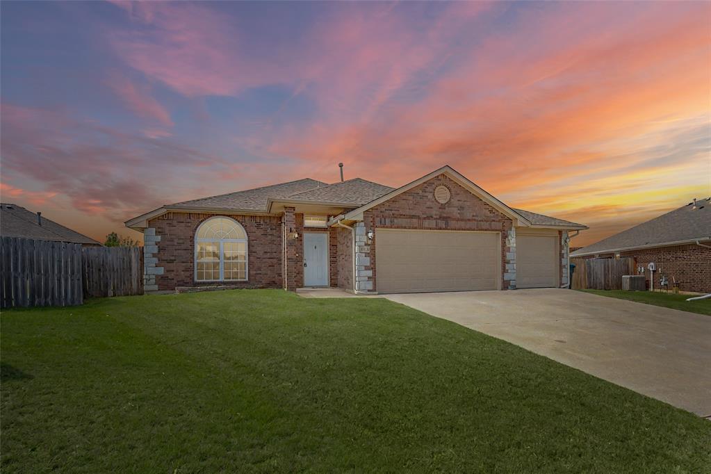 Attractive Move-in-Ready Brick & Stone Home in Norman, very close to the University of Oklahoma with all the Conveniences & Fun Norman has to offer! Supplying Privacy & Safety a Cul-de-Sac Provides. .. Equipped with 3 Generously sized Bedrooms with the Primary Bedroom separated (Split) from the other 2 Bedrooms, 2 Full Bathrooms Plus a 2nd Living Area that Serves to Function as You Prefer! .. The Home’s Highlights: Tall Vaulted Ceilings, Fireplace, Ceiling Fans, Granite & Corian-Like Countertops, Updated Fixtures, Window Coverings & Extra Storage! .. * Living Room: Large Size with a Picture window providing lots of Natural Light and a Fireplace. .. * Kitchen: Lots of Cabinets & Counter Space, Tile Backsplash, Breakfast Bar, Updated Sink and Faucet, Newer Stove & Microwave, the very new Refrigerator can stay with an acceptable offer. .. * Dining Room: Super Size to handle Your needs. .. * Primary Bedroom Suite: Spacious, Bay Window, Trayed Vaulted Ceiling. The Connected Bathroom’s Vanity has a Granite top & 2 sinks, 2 Walk-in Closets, a Garden Tub Surrounded with Tile, and a Separate Shower. .. * The 2 Secondary Bedrooms are of Ample size with Ceiling Fans. .. * 2nd Bathroom has a Granite top Vanity and a Tub/Shower Combination. .. * Inside Laundry Room has a Cabinet and Hanging Rods. * Large 3 Car Garage:  Has a Premium Durable Floor Coating and 3 Overhead Garage Doors (one of them provide great access to the backyard). .. * Exterior Features: Covered Front Porch, Huge Covered Back Patio, Full Yard Sprinkler System, Convenient Outside Water Faucets, Storm Shelter, 10’x8’ Shed. Newer A/C!