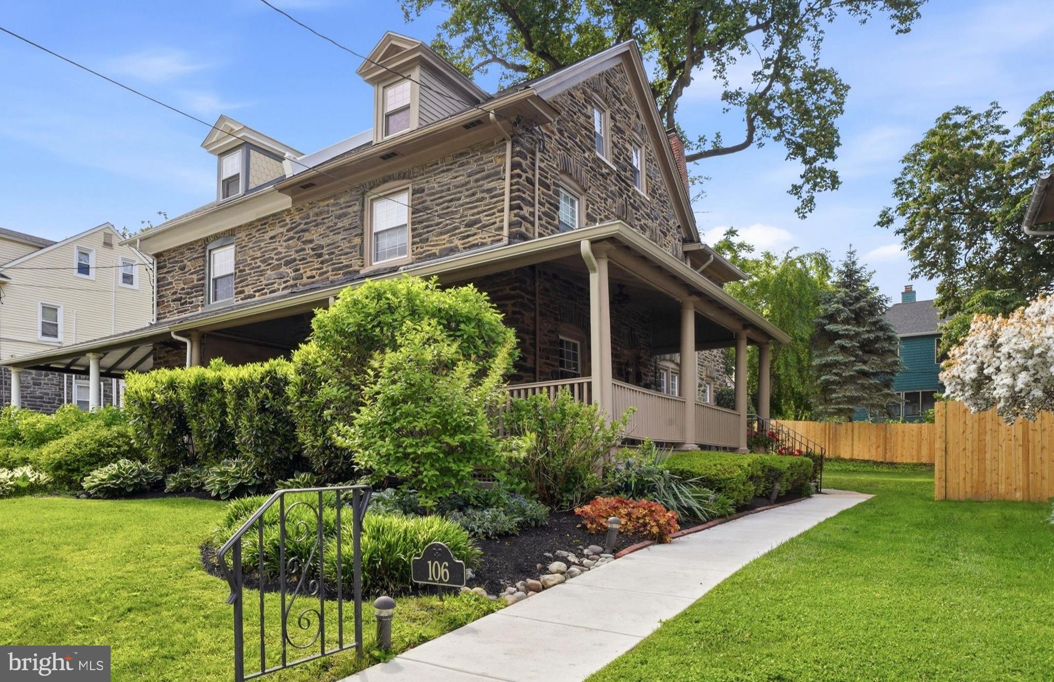 Nestled on a quiet, tree-lined street in the heart of Narberth, this charming three-story stone twin blendstimeless character with thoughtful modern updates. Offering approximately 2,000 square feet of bright,inviting living space, this beautifully maintained home showcases exceptional curb appeal with maturelandscaping, a generous manicured rear yard, and a large wraparound covered front porch—perfect forrelaxing or entertaining.Inside, the home is filled with warmth and natural light, featuring spacious rooms, charming originalwoodwork, elegant crown molding, and a stunning triple window in the dining room that creates a sun-drenched setting for everyday living and special gatherings alike. The updated kitchen and bathroomprovide modern convenience while complementing the home’s classic style. Central Air conditioning and replacement windows are also part of this well loved and cared for home.The first floor offers a functional and flowing layout, complete with a convenient laundry room and powderroom just off the kitchen. Upstairs, the second floor features a spacious primary bedroom with a full wall ofcustom closets, two additional bedrooms, and an updated hall bathroom. The third floor adds two morebedrooms, offering flexibility for guests, home offices, or additional living space.Ideally located just a short walk to Narberth’s beloved shops, restaurants, and train station, this home offersthe best of small-town charm with exceptional convenience. Enjoy easy access to Center City Philadelphiaand Philadelphia International Airport, making commuting and travel effortless.A rare opportunity to own a character-filled home in one of the Main Line’s most sought-after walkablecommunities.1