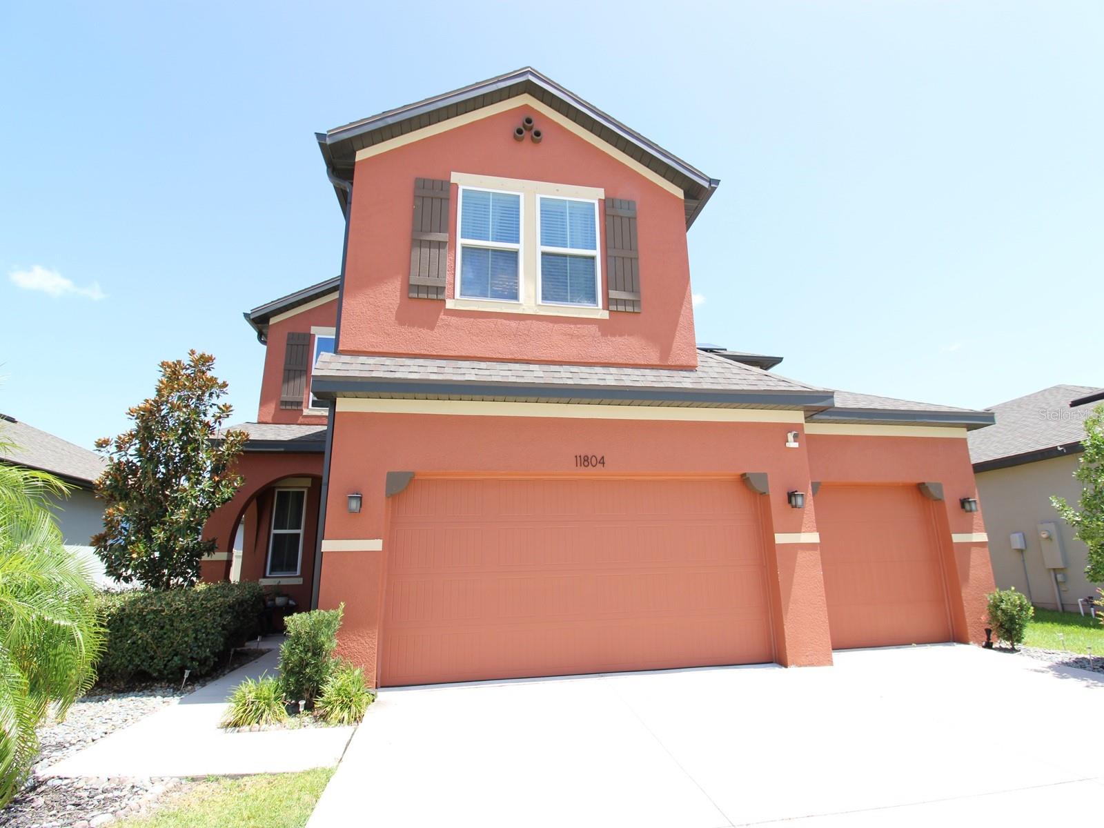 SELLER OFFERING BONUS $5,000 CREDIT AT CLOSING TOWARDS EXTERIOR PAINT!  This gorgeous, spacious and ENERGY EFFICIENT 2,980 square foot home in the splendid community of Reserve at Pradera is READY to be your new home!   With 5 bedrooms, 3 full bathrooms (1 bedroom and 1 bathroom are downstairs), an oversized loft, and a fabulous screened-in lanai to enjoy all kinds of activities from entertaining to relaxing.  The owner’s bedroom includes a huge walk-in closet; the owner’s bathroom includes a large quartz counter with his and her sinks, a garden tub, walk-in shower, a linen closet and private water closet (toilet).  The second bathroom upstairs was recently remodeled with a walk-in shower.  In addition, this beautiful home offers a 3-car garage, generous amount of cabinets in the kitchen with granite countertops and backsplash, stainless steel appliances, separate coffee counter space and a spacious walk-in pantry; fenced in backyard with partial view of the pond from the patio, and beautiful view of the pond from the owner's bedroom window; large screened in 13'x26' lanai, sprinkler system, hybrid electric heat pump water heater, thermostat that can control separate temperatures between floors, and the best part, enjoy low electric bill with the included SOLAR PANELS!   Solar panels were installed in August 2022 and have a limited 10-year transferable warranty!  The community features a community pool and other recreational facilities.  Conveniently located in the highly sought Riverview area, this beautiful home offers easy access to I-75, US 301 and US 41, airports, shopping, dining, entertainment, hospitals, schools, beaches and so much more!  Don't miss out on the opportunity to make this your new home!