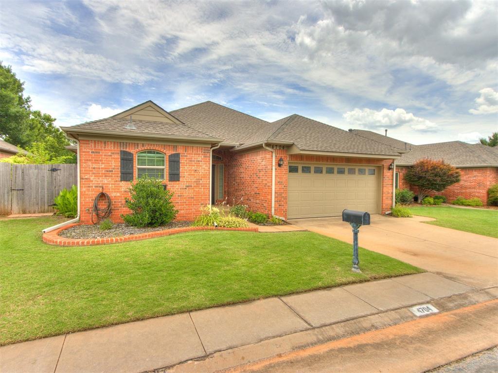 Welcome to Rosedale Gardens! Here is your opportunity to live in this desirable, active neighborhood with gated entry, yard maintenance, and community pool! Kitchen features ample storage, pantry, breakfast bar, and built-in desk. Open floor plan with very spacious living / dining with double doors leading to one of the TWO patios...perfect for enjoying morning coffee or grilling. The living room boasts quality parquet wood flooring, speaker wiring, built ins, and cozy gas fireplace. Enjoy your primary suite with door to a wonderful, private, covered 2nd patio. Primary bathroom is a dream with double sink vanity, tiled shower, jetted tub and oversized walk-in closet with built-in dresser. Two more bedrooms and a full bath make this floor plan flexible to fit buyers needs. Low maintenance living at its finest and close to shopping, library, highways, medical facilities, Lake Hefner, walking trails and more!