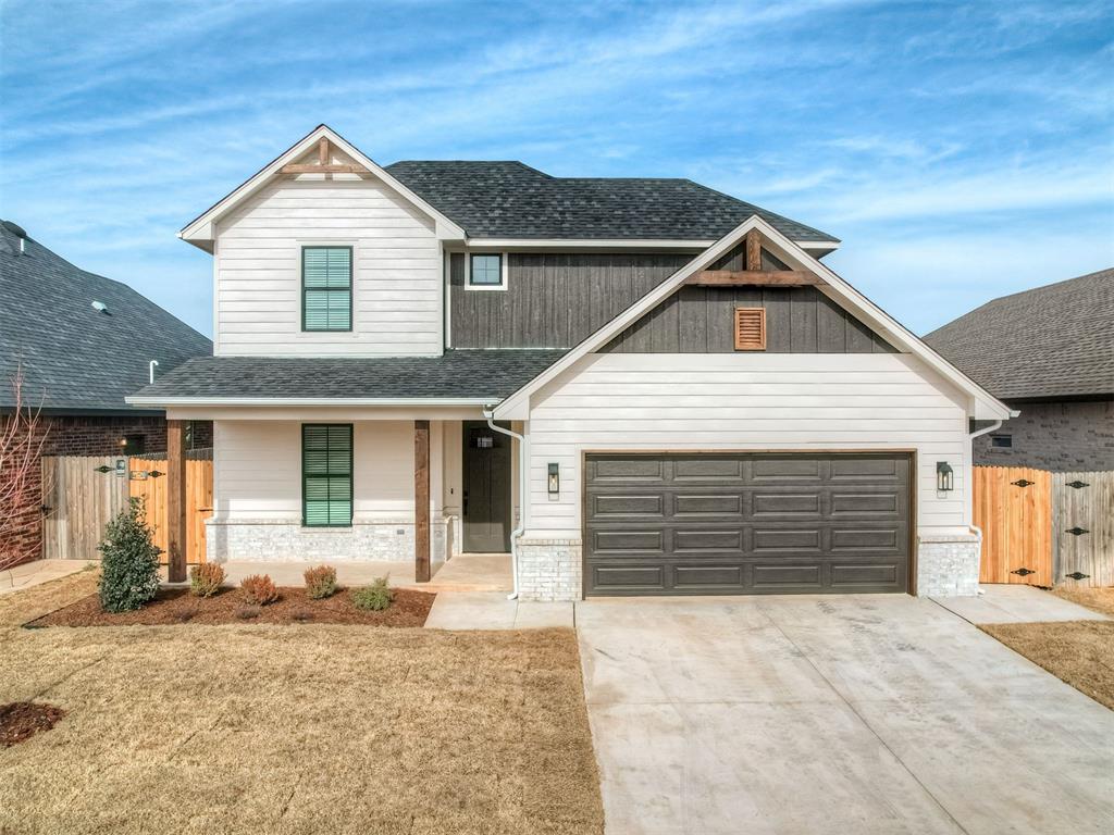 Looking for a NEW home for 2026? Come see this wonderful NEW construction home in the charming Deer Brook neighborhood - with excellent Deer Creek Schools. Fabulous covered entry & 8' front door welcome you to this flexible four bedroom - or 3 bedroom PLUS study/flex space - 3 full bath floorplan. Living area w/ beamed tray ceiling, lots of windows & cozy fireplace, dining space w/ great views of the back yard and kitchen w/ large center island all create a light & bright open concept area just perfect for entertaining. Primary bedroom includes tray ceiling, access to back patio, en-suite w/ free standing tub, quartz vanity with dual sinks, walk in shower with niche & bench and walk-in closet that conveniently connects to the laundry area. Two large guest bedrooms upstairs share a spacious bathroom w/ dual sink quartz vanity & a private shower/toilet area. An additional bedroom -or study/flex-space- is located off the foyer with a beautiful and spacious full bath for guests. Drop zone w/ built in bench & storage in the laundry room w/ sink & folding space complete this wonderful floorplan. Some of the many special features of this home include: designer tile, hardware & fixtures; quartz countertops throughout; wood-look tile throughout all main areas; post-tension foundation; soft close cabinets; fully fenced & landscaped yard w/ automatic sprinkler system; gates & concrete walkways on each side of the home; tankless water heater; alarm system; full home gutters; window blinds; beautiful woodwork including built-ins, beams, crown molding, cased openings & windows. Deer Brook includes a wonderful community pool with cabana, a playground area & sidewalks throughout which all provide great opportunities for meeting neighbors & friends. Conveniently located just one mile north of the Kilpatrick Turnpike (I-344), and minutes to Mercy Hospital & many fabulous shopping, dining & entertainment options!