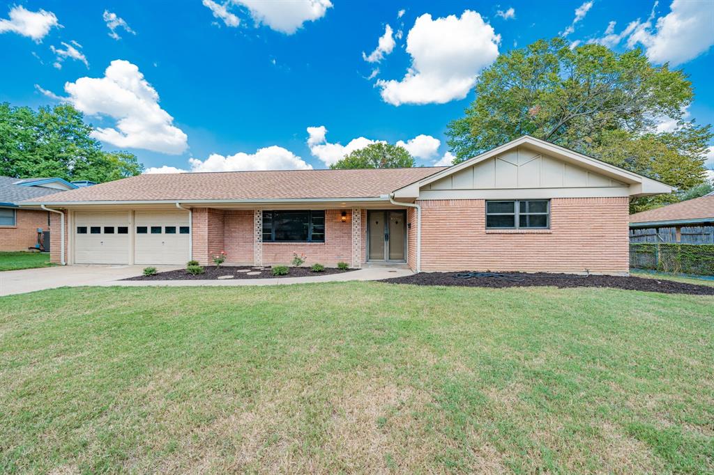 Welcome to this beautifully updated four-bedroom, two-bathroom home located in the sought-after Wedgewood neighborhood. As you approach, you'll be greeted by an inviting front porch and beautiful double doors. Step inside and discover an open-concept floor plan seamlessly connecting the entryway, living room, formal living, dining area, and kitchen. The living room features a cozy fireplace and double doors that open to a spacious sunroom. The dream kitchen boosts a large island with built-in cabinets, a farmhouse sink, quartz countertops, and ample storage, including a generous built-in pantry. The kitchen flows into the breakfast area, highlighted by a bay window which brings in lots of natural light. The laundry room offers built-in cabinets, abundant storage, and convenient backyard access. The main bedroom includes a walk-in closet and an en-suite bathroom with a stand-up shower and quartz countertops. The three additional bedrooms are all great size with large closets. The backyard offers a shaded area with large oak trees, a wood fence for privacy, and a good-sized pool with space for a diving board.   Highlights of this home include luxury vinyl flooring throughout, ceiling fans in all bedrooms, recessed LED lighting, decorative lighting in the dining area, fresh paint, quartz countertops, built-in cabinets in the kitchen and bathrooms, and recently installed garage door openers.  Buyer and buyer's agent to verify school information, measurements and information.
