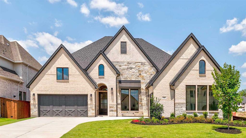 Entry and extended entry feature 12-foot ceilings. Game room with French doors. Formal dining room flows to the kitchen with an island with built-in seating space, a large walk-in pantry and a Butler's pantry. Dedicated morning area just off the kitchen area. Family room with a sliding glass door. Home office with French doors. Primary suite features 13-foot ceilings. Double doors lead to primary bath with dual vanities, a freestanding tub, separate glass-enclosed shower, and two large walk-in closets. Guest suite with full bathroom and a walk-in closet. Secondary bedrooms, a powder room and a Hollywood bathroom completes this generous design. Covered backyard patio with outdoor grill and fireplace. Three-car split garage.