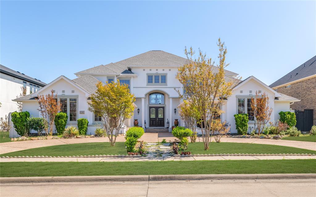 Welcome to your Mediterranean dream home in the coveted Country Club Ridge at The Trails of Frisco. This north-facing Toll Brothers custom home offers panoramic golf course views, four-car garage, and an ideal layout for an elevated lifestyle. A grand dual staircase and soaring ceilings make a perfect, elegant entry. The front room and adjoining living spaces bathe the home with natural light. The formal living room and dining room offer a blend of comfort and luxury. A beautiful home office and guest bedroom are conveniently situated off of the formal entertaining spaces. The kitchen features granite counters, double ovens, and a built-in refrigerator, flowing into a second dining area and wide open family room with serene views of the greenbelt. The primary suite boasts a spacious sitting area, second fireplace, and spa-like bath with a jetted tub and walk in shower. The second story includes a large bonus room, and three additional bedrooms. The current owners have made several recent updates such as interior and exterior paint, recessed lighting, updated bathrooms, tankless water heater, and landscape lighting. Enjoy access to a community pool, sport courts, parks, and trails. Tour this one of a kind oasis today!