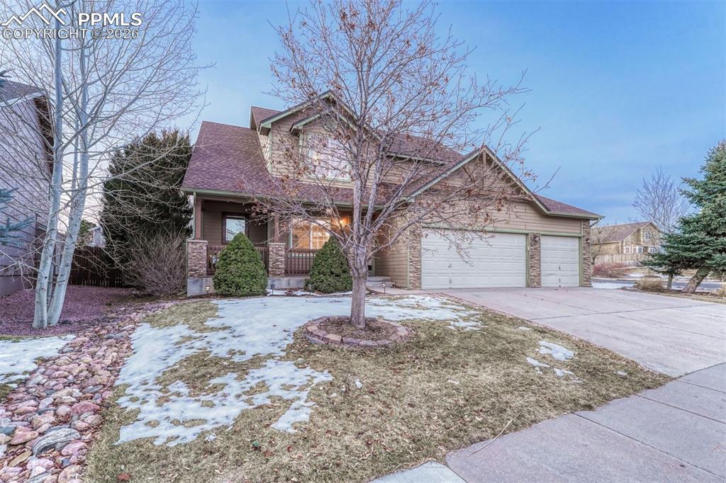 Convenience, space, and serenity come together beautifully in this Wagon Trails gem. Situated on a prime corner lot in one of northeast Colorado Springs’ most desirable neighborhoods, this home offers easy access to Powers, Woodmoor, Dublin, shopping, dining, trails, and parks.Inside, you’ll find a thoughtfully designed layout with exceptionally large rooms throughout and flexibility to fit today’s lifestyles. The main level features an inviting living room with gas fireplace, dining area, and a well-appointed kitchen with double ovens, gas cooktop and ample workspace. A dedicated main-level office offers the option for a fifth bedroom, guest space, or private work-from-home setup.The primary suite is a true retreat. Oversized and private, with vaulted ceilings, dual walk-in closets, and a spacious spa-like bathroom complete with double vanity, corner soaking tub, and heated floors. This is a genuine oasis, offering the kind of space and comfort rarely found.The finished basement expands the living options even further, featuring a second living area, bedroom, bathroom, and an additional office, ideal for guests, multigenerational living, or flexible use. Every bedroom in the home is generously sized, offering comfort and versatility throughout.Outdoor living is just as special. The covered front porch includes a charming side retreat, perfect for morning coffee, evening wine, or quiet moments with the neighborhood birds and squirrels (YES, squirrel huts included!). The professionally landscaped yard showcases colorful perennials, fruit trees, and multiple serene sitting areas, while the oversized concrete patio is ideal for entertaining. Additional highlights include a brand new furnace, main-level laundry, and a 3-car attached garage. Residents of Wagon Trails enjoy access to trails, parks, playgrounds, pool, and tennis courts, making this home not only beautiful, but incredibly livable.