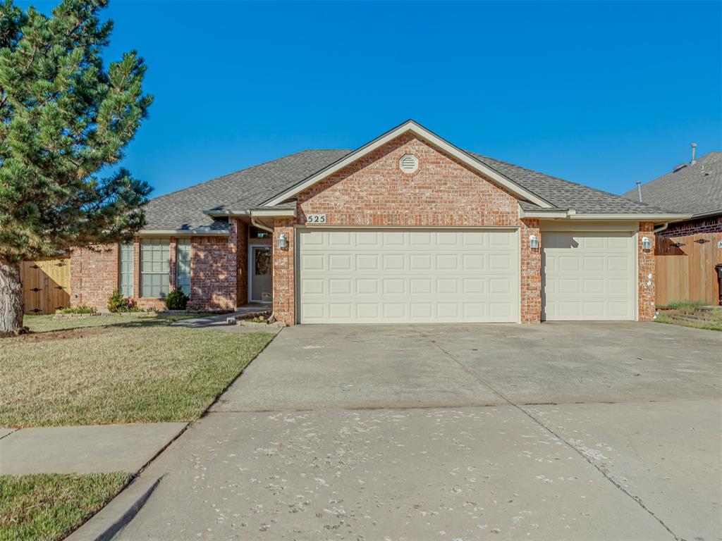 WELCOME HOME TO SUMMIT RIDGE! This beautiful 4-bedroom, 2-bath home offers 1,861 square feet of comfortable living space, a 3-car garage, and is located in the highly sought-after Moore School District! You'll love the thoughtfully designed split floor plan, featuring the spacious primary bedroom and a secondary bedroom that would make a perfect home office or study on one side, with two additional bedrooms on the opposite side for added privacy. The inviting living area features a cozy fireplace with gas logs, while the kitchen offers a gas stove and plenty of space for preparing your favorite meals. BONUS FEATURES INCLUDE a BRAND-NEW ROOF AND GUTTERS, NEW STOCKADE PRIVACY FENCING, and a STORM SHELTER in the garage! Even better, the refrigerator, washer, and dryer all stay with the home, making your move that much easier! With its flexible floor plan, wonderful updates, and desirable Summit Ridge location, this home has so much to offer. Don't miss your opportunity to make this one yours!