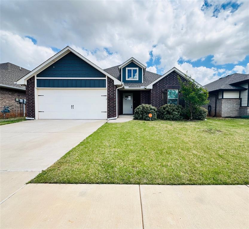 This Drake floor plan features 1,745 Sq Ft of total living space, which includes 1,550 Sq Ft of indoor living space & 195 SqFt of outdoor living space. It also has a 360 Sq Ft two car garage with a storm shelter installed! This home offers 3bedrooms & 2 full bathrooms. The living area is an open concept to the kitchen & has a cozy corner gas fireplace w/ abeautiful stacked stone detail. The kitchen is a dream & has gorgeous lighting, 3 CM countertops, stainless steelappliances, & stylish backsplash. The primary suite includes a well-crafted sloped ceiling, a ceiling fan, a gorgeousbathroom w/ a huge closet full of space, double vanities, a Jetta whirlpool tub, a tiled walk-in shower, & seasonal racksfor extra storage. This home also has a covered front & back patio with a wood burning fireplace installed, as well asother impressive amenities including an in-ground sprinkler system, security system, fresh air ventilation, air purificationsystem, & a Rinnai tankless water heater!