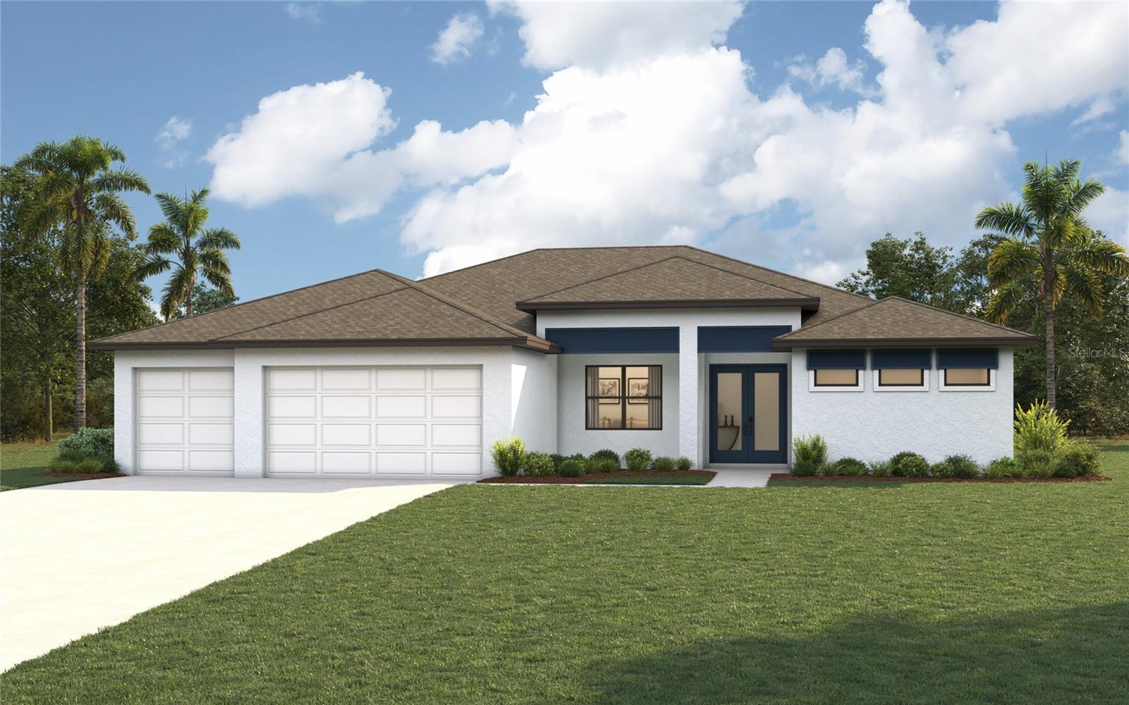 Under Construction. Estimated delivery Dec/Jan. SPECIAL INCENTIVES: Get up to $16k toward closing costs, rate buydowns, and prepaids at closing when using preferred lender and title.  The Bimini delivers an open floor plan with 2,352 sq ft of living space that features an expansive open living area ideal for gathering and entertaining. The kitchen offers a built-in pantry and a freestanding island overlooking the dining area and Great Room with triple sliding glass doors to the lanai.  Designed for privacy, this split floor plan boasts a primary suite with two walk-in closets and a spacious bathroom, complete with dual-sink vanity, private water closet, linen closet, a large double-entry tiled shower, and separate soaking tub.  Three guest bedrooms share access to two hall bathrooms on the other side of the home.  The home boasts glass-light double front doors, tray ceilings in the Great Room and primary suite, 8ft doors throughout the home, Quartz counters in the kitchen and bathrooms, designer cabinetry with 42”H wall cabinets in the kitchen, stainless steel appliances, hurricane-impact windows and doors, tile throughout main living areas, 3-car garage, and more!   Pictures, renderings, & virtual tour are of similar home & are used for display purposes only.