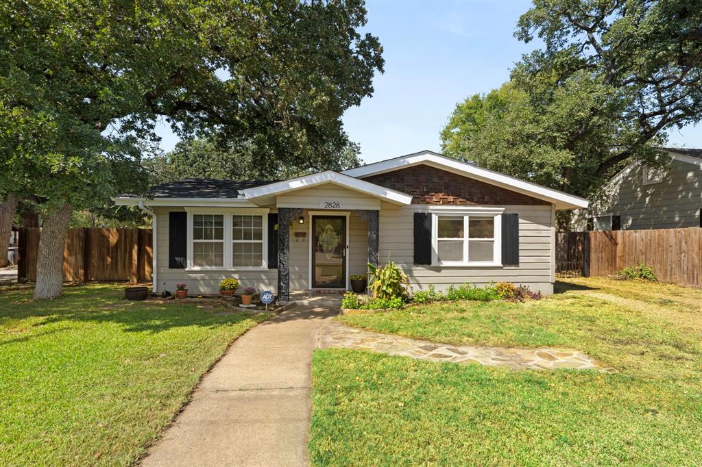 Welcome home to this charming move-in ready home on a rare 1-3 acre double lot! This property combines modern updates with timeless character, plus the peaceful bonus of backing up to a horse property for added privacy and a serene backdrop. Inside you’ll find high-end finishes throughout: beautiful hardwood floors, custom built-ins, designer fixtures, and a light, airy color scheme. The spacious living room flows into the kitchen, which features stainless steel appliances, gas cooktop, granite countertops, and abundant cabinet space, perfect for everyday living and entertaining alike. The thoughtful split-bedroom floor plan offers two master suites, providing flexibility for multi-generational living or guests, and can easily be converted into a three-bedroom by adding a simple wall. (see floor-plan in photos) A versatile laundry-mudroom leads directly to a private covered patio, ideal for enjoying Texas weather year-round. Important updates give you peace of mind: roof (2023), HVAC (2025), and the home is equipped with a Ring doorbell and security system. Outdoors you'll enjoy a sprinkler system, storage shed, and plenty of space for gardening, play, or future expansion. This one-of-a-kind home truly blends modern comfort, classic style, and a hard-to-find setting in the heart of Fort Worth living! Refrigerator and washer-dryer convey with the property!