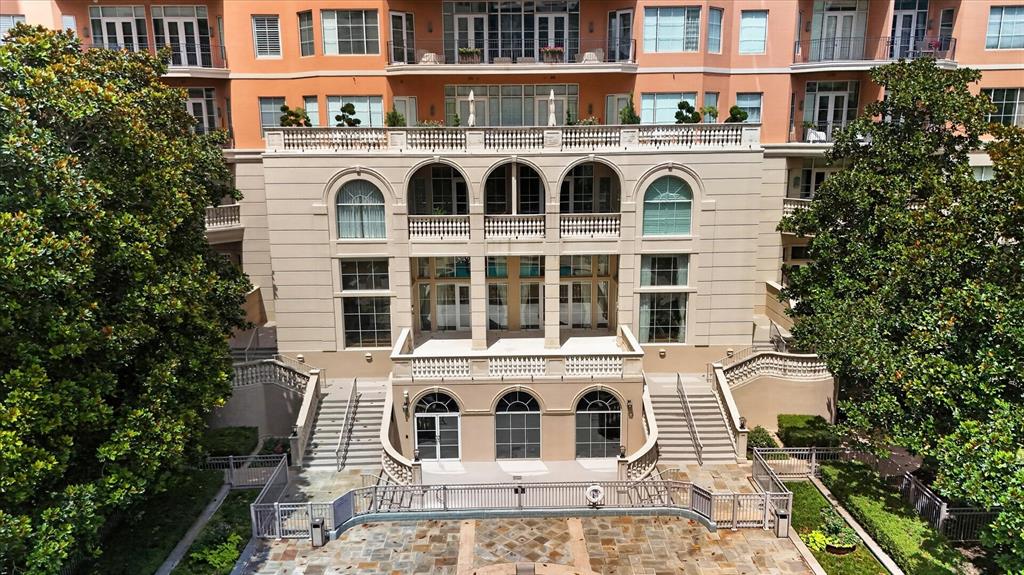 Experience the timeless elegance of a Tuscan Villa-inspired residence, an exceptional condominium nestled in the prestigious Turtle Creek neighborhood of Dallas. This sophisticated 2-bedroom, 2.5-bath home plus a den or study blends Old World charm with modern luxury. Rich architectural details evoke the warmth & romance of an Italian villa, with graciously proportioned living spaces (3) designed for both intimate gatherings & elegant entertaining. Soaring ceilings, custom finishes, abundant natural light & a flowing floor plan create an inviting atmosphere throughout the home. The expansive living & dining areas provide a stunning backdrop for entertaining, served by the chef's kitchen & breakfast area.  The spacious primary suite serves as a serene private retreat & the generously sized secondary bedroom offers the flexibility to accommodate guests. A standout feature of the one-of-a-kind residence is the recently renovated 700 sq ft private terrace, offering an extraordinary extension of the living space. Overlooking The Plaza's beautifully landscaped gardens & resort-style pool, this outdoor oasis is ideal for al fresco dining, morning coffee, evening cocktails, or simply enjoying the tranquil surroundings in complete privacy. The Plaza is renowned for its lush Mediterranean-inspired grounds, creating a true resort atmosphere in the heart of the city. This distinguished residence offers an unparalleled lifestyle just moments from the Katy Trail, Uptown, Highland Park, The Mansion on Turtle Creek Hotel, premier shopping, acclaimed restaurants & Dallas' finest cultural attractions. Residents enjoy exceptional amenities including 24-hour concierge & valet service, two fitness centers, a resort-style pool, beautifully landscaped gardens & elegant entertaining spaces. #104 is a rare opportunity to enjoy the beauty, elegance & enduring appeal of Tuscan-inspired architecture paired with the convenience of luxury lock & leave living with white glove service.