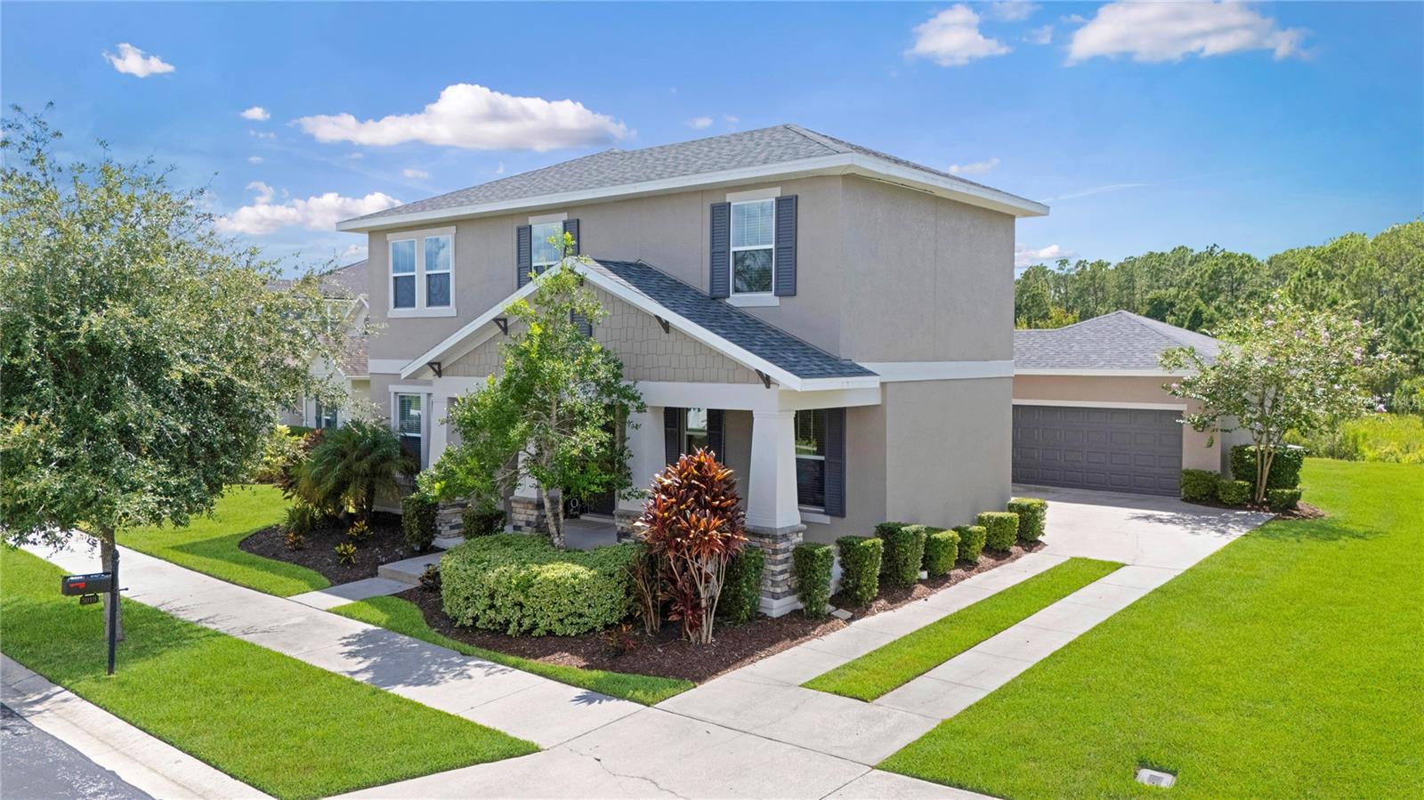 Wesley Chapel ~ Immaculate & Stunning 4-bedroom 2.5 bath with OFFICE & BONUS ROOM  & 2-car rear entry garage on a gorgeous CONSERVATION homesite.   Contemporary style interior with a touch of farmhouse features.  New exterior & interior paint including ceilings. NEW ROOF, INTERIOR & EXTERIOR PAINT, BRAND NEW LUXURY PLANK VINYL flooring THROUGHOUT all in 2025. Interior duct work thoroughly cleaned & upgraded with UV lighting. Welcoming entry way with a neighbor friendly front porch.  Open foyer with ELEGANT curved staircase & LPV stair treads complemented with painted wood handrail & spindles. On the first floor to the right is a large OFFICE with decorative 8’ GLASS DOORS & storage closet.  Large formal dining room with upgraded light fixture & PALLET WOOD WALL.  A TIMELESS kitchen with 42” Upper ANITQUE DOOR PANELS, decorative split-faced STONE BACKSPLASH, GRANITE, STAINLESS STEEL appliances including a DOUBLE OVEN, range, microwave, dishwasher, & French door refrigerator, goose-neck faucet, large pantry & butler's pantry. Great for entertaining is the Large GREAT ROOM with natural lighting overlooking the conservation. Enjoy the sunsets with the large screened-in lanai.  Plenty of room to add a pool with 6’ PRIVACY FENCE on both sides.  First floor powder bath & additional storage under the staircase.  All bedrooms are on the second floor for additional privacy.  Spacious primary bedroom with an OVERSIZED WALK IN CLOSET. En-suite with SEAMLESS GLASS large walk-in shower, DUAL SINKS WITH QUARTS COUNTERTOP  & linen closet.  3 spacious secondary bedrooms with nice size closets.  Secondary bathroom with QUARTZ COUNTER, dual sinks & hall linen closet.  2nd floor laundry and bonus room perfect for extra play space, media room, gaming, homework stations, home theatre room, hobbies, arts & crafts & more!!!  Well placed rear garage with direct entrance to the home & a deep driveway.  This home is in like-new condition & ready for immediate occupancy. Stunning neighborhood loaded with conservation areas & amenities such as basketball court, 3 parks, 3 pools, splash pad, barbeque areas, club house, & more!  Just minutes from medical & dental facilities, pet venues, WireGrass Mall, Publix, Outlet Mall, I-75, Bruce B Downs, StarBucks, eateries, banks, & much more!!!  Call today for your PRIVATE showing!!