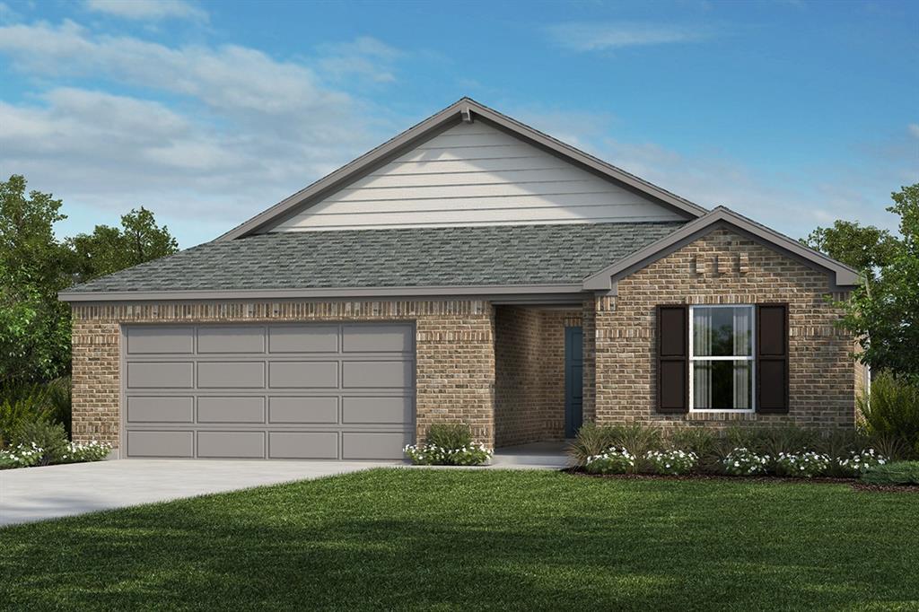 Discover the charm of this single-story home featuring a modern open floor plan. The kitchen boasts stainless steel appliances, a gas range, a breakfast bar, and a walk-in pantry. The primary bath offers an extended dual sink vanity, quartz countertops, and a fiberglass shower with tile surround. Enjoy the outdoors with a covered patio and full sprinkler system. Decorative touches include a smartkey entry door, carriage style garage door, faux wood blinds, and a smart thermostat. This home also includes a spacious great room, flex room, extra storage space, and a USB receptacle with 2 charging ports.