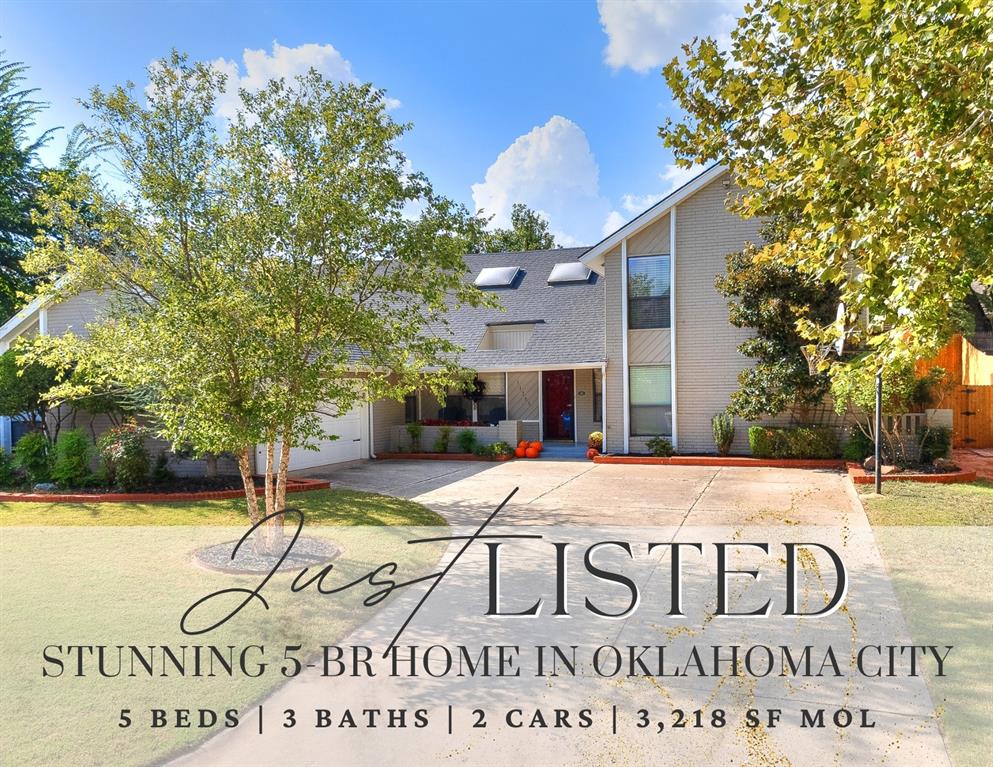 A STUNNING HOME WITH GREAT CURB APPEAL IN OKLAHOMA CITY! Be amazed with this 5BEDS|3BATHS|2CARS home in the highly sought-after Blue Stem Lakes neighborhood. This well-cared home will give you all the living spaces that you need and more! A nice front porch perfect for your morning coffee or afternoon tea greets you as you approach the house. Home opens to a huge FORMAL DINING that can accommodate a 6-8 seater table and an open-concept MAIN LIVING ROOM that features cathedral ceiling, cozy fireplace and a wet bar perfect for entertaining visiting family and guests! Second LIVING ROOM offers a spacious retreat for your family movie nights & daily hang outs! Plus, a 3rd Living Room upstairs with skylight windows will wow you with its bright and airy feel and such a perfect spot to relax! Large Primary Bedroom downstairs is truly a retreat after a day's work with its huge primary bathroom that features double vanities, shower room and huge walk-in closet! 4 other bedrooms (3 upstairs) are good-sized with huge closets. Open Kitchen features granite countertops, an island that serves as breakfast bar, white hanging cabinetry for storage, stainless steel appliances & a built-in sub-zero FRIDGE and a breakfast nook with huge windows for natural lighting and sliding glass doors to access the back patio! The huge backyard is a sight to behold with its custom waterfall and elevated lawn! BBQ nights with friends and alfresco hangouts are never a problem with a backyard space this big and relaxing! Home is highly accessible to Kilpatrick Turnpike & Highway 74 and in close proximity to dining, shopping and entertainment scenes of Oklahoma City! Schedule your showing now!