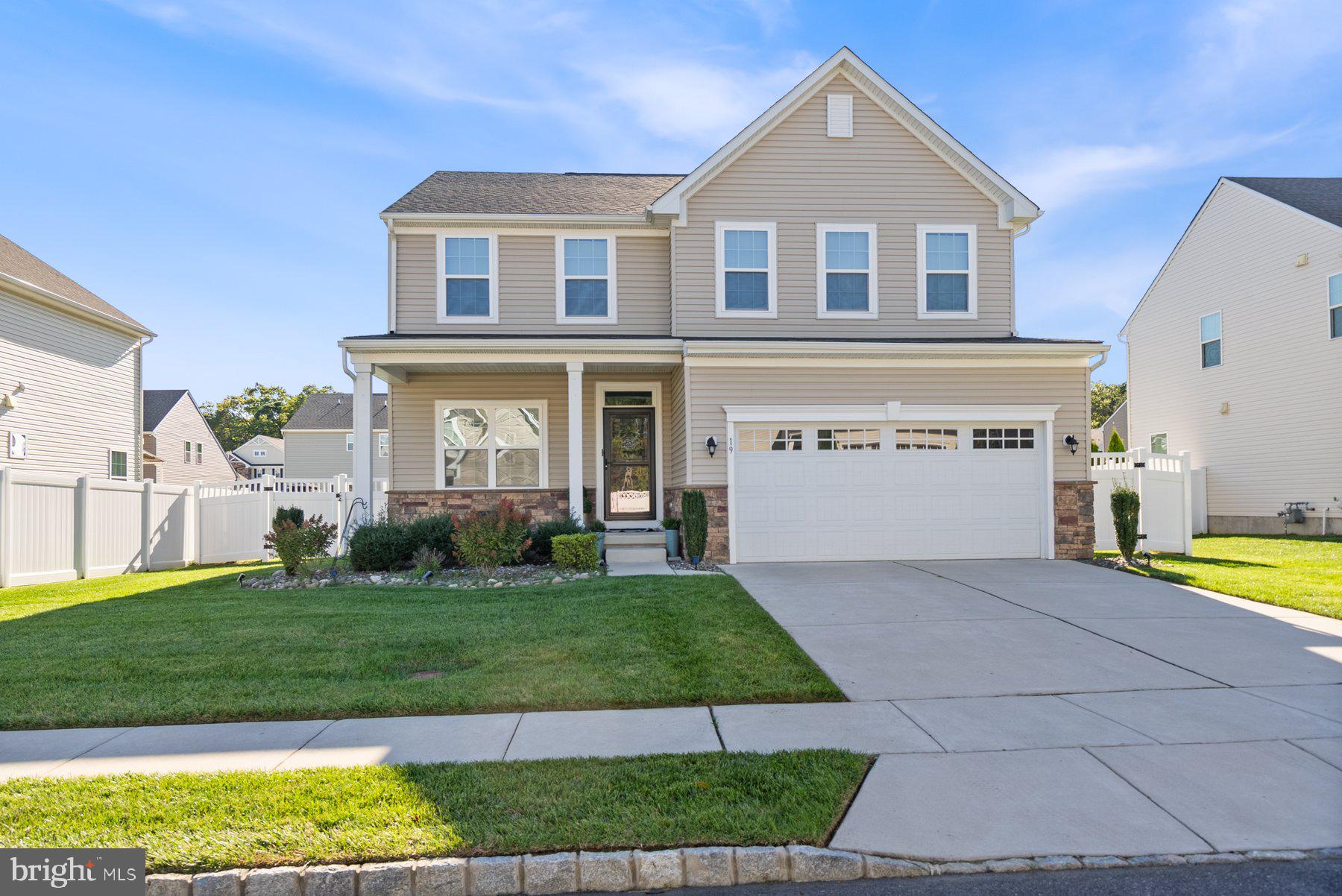 Welcome to 19 Circle Drive in the sought-after Union Square community of Sicklerville. Built in 2019, this beautiful Colonial-style home offers over 2,400 square feet of bright, open living space designed for today’s lifestyle. You’ll love the spacious kitchen with a large island that flows into the family room—perfect for gatherings and everyday living. Upstairs features three generous bedrooms, plus a versatile loft that can easily become a fourth bedroom, playroom, or home office. The fully finished basement adds even more space for entertaining, a gym, or movie nights.Step outside to a fenced backyard ideal for relaxing or hosting friends. Energy-efficient systems, a tankless water heater, and a two-car garage make this home both comfortable and practical. Union Square offers a welcoming neighborhood feel with well-kept homes, nearby parks, and easy access to shopping, dining, and major routes for an easy commute to Philadelphia or Cherry Hill.