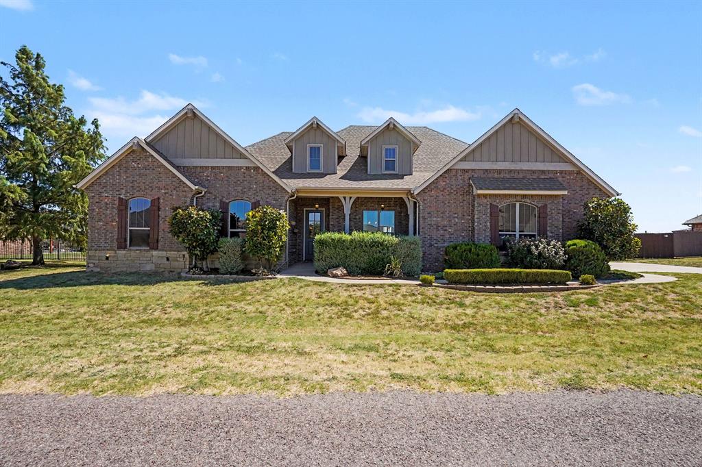 This one has it all!!! Elegance & functionality abound! Beautiful open living space with large island, including a breakfast bar AND a formal dining room. Plantation shutters add to the elegance. Kitchen is a chefs dream with loads of prep space and ample storage, including a pantry & large utility room w/ mud bench. Primary bedroom plus two secondary bedrooms are downstairs on the main floor with 2.1 baths. Owner's suite is huge with bay windows & large ensuite spa-like bathroom, including walk-in closet & separate garden tub and roll in shower. Upstairs is a large game/flex room AND 4th bedroom with full bath. Side-entry two car garage PLUS and added 3rd-car garage. Additional concrete pad & lovely wood pergola added to beautiful patio overlooking 1/2 acre & large fenced backyard. Landrun has a community pool & beckons you for a little taste of the country inside a friendly atmosphere. Easy access to I-35 & I-44 Turnpike.
