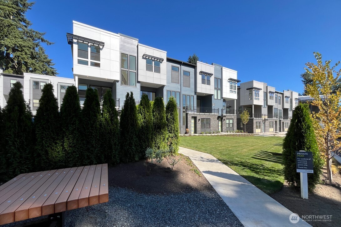 Arborstone- a boutique townhome community in the heart of Downtown Bothell. Enjoy unbeatable access to shopping, dining, parks, and only 1.5 miles to the UW Bothell campus. The Plan 4 showcases an inviting layout with a soaring two-story entry full of windows, impressive 10-foot ceilings, 3 ensuite bedrooms and many windows flooding the home with natural light. Step out to your covered deck off main living area for a nice retreat. Chef’s kitchen with double stacked cabinets complement the thoughtful design. Open floor plan, innovative home tech & spacious two-car garage with EV charger, this home has everything you need! Highly rated Northshore schools.  Broker must accompany buyer on first visit/ Site registration policy 4675