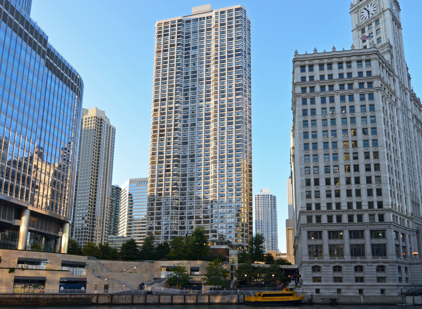 Discover city living in this one-bedroom residence, ideally situated in the Chicago's River North neighborhood. This inviting unit has great city and river views, providing a wonderful city backdrop to your daily life. As you enter into this well-lit unit there is a large walk-in closet next to the foyer. The kitchen has stainless steel appliances and an ample amount of counter space and cabinetry for your kitchen needs.  The large living space with large bay windows looks out at the Chicago River, Iconic Wrigley building and skyline of the downtown area.  The flooring was recently updated with wood laminate floor.  The bathroom has a large mirror with medicine cabinet.  The vanity offers ample space for your personal products.  This is a nice unit that offers a great layout and views for its new owner.  This full amenity building has 24-hour door staff, evening security, and on-site management and maintenance (24 hours). It also has a spacious fitness room that provides its residents with ample cardio, weight machines and free weights to support a great workout routine. The building also has an indoor pool and hot tub that is fully enclosed so it can be used year-round. Right next to the pool & hot tub is the sun deck area which is on the South side of the building allowing a lot of natural light to reach the sun deck and enjoy splendid views of the Chicago River and architecture as you sit outside. The building also has an on-site package room and hospitality room for the residents to enjoy. There is an on-site laundry room that is card operated and has an app feature so you can receive notifications when your machine is done. This building is 62% owner occupied with no rental cap and no rental restrictions. The building does require rentals to have a lease term of 1 year minimum. The building reserves are $1.7 million. Enjoy the unparalleled convenience of being within walking distance to the iconic Magnificent Mile, the scenic Chicago Riverwalk. Indulge in world-class shopping, diverse dining experiences, and seamless access to public transportation, all just moments from your doorstep.