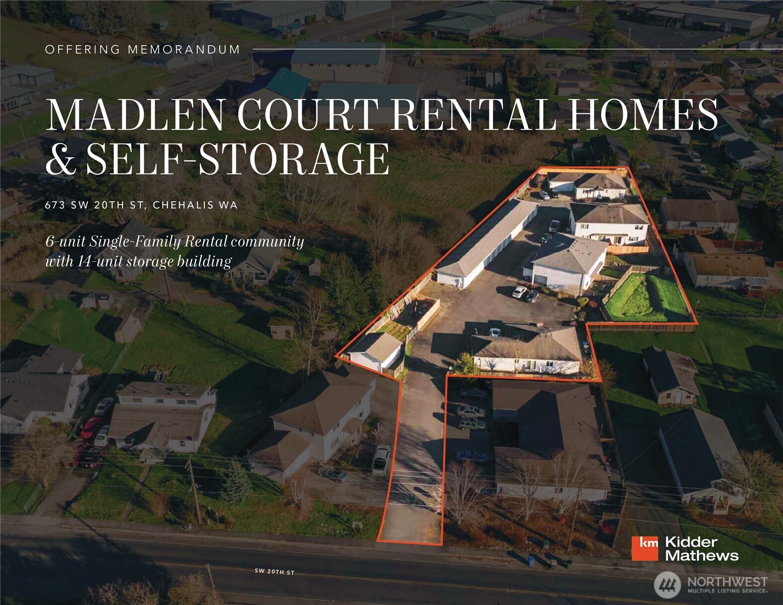 Madlen Court Rental Homes & Self-Storage blends highly desired single-family type rental homes with the additional benefit of self-storage. Featuring six single-family style rentals (all 3BR/2BA, ~1,400 SF avg) plus fourteen self-storage units. Tenants pay 100% of utilities; homes feature two-car garages, modern construction, and newer roofs—built for low-drama ownership. The tucked-away, off-street setting is walkable to Chehalis schools, Boys & Girls Club, parks, and athletic facilities, and is less than 10 minutes to I-5 and downtown. Chehalis sits almost exactly halfway between Seattle and Portland on the I-5 corridor, and the market’s recent positive economic activity include an announced Amazon operations facility projected at 500–1,000 jobs and the PSE takeover of the TransAlta power plant creating an estimated 700 jobs. There are two investment approaches an investor can take. Raise residential rents and push storage rents toward market. There is an estimated 87% increase feasible for storage based on rent comps. Alternatively, an investor can subdivide and sell the residential units individually for a profit and keep the storage for pure cash-flow.