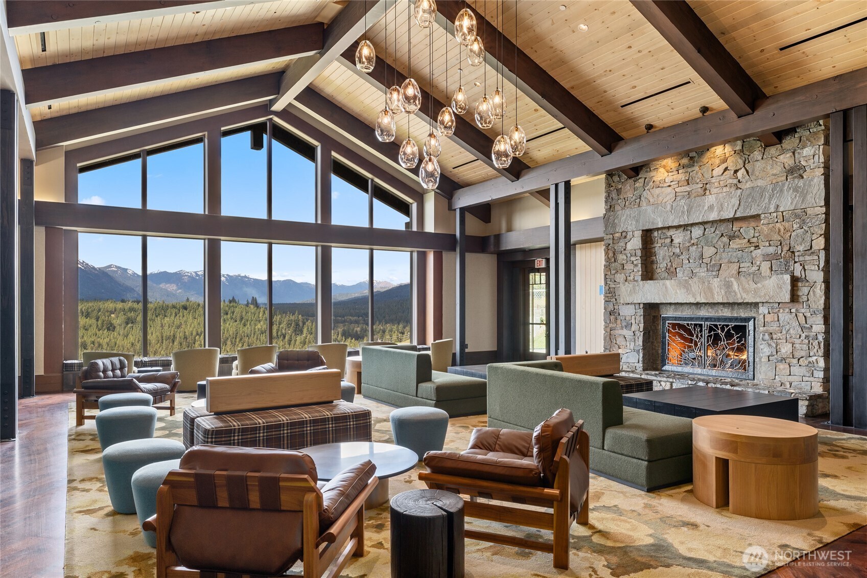 Lobby of the Suncadia Lodge. Newly remodeled, Has a coffee shop that takes you 4 minutes to walk to from the home. Has firepits and views to die for! All right across the street.