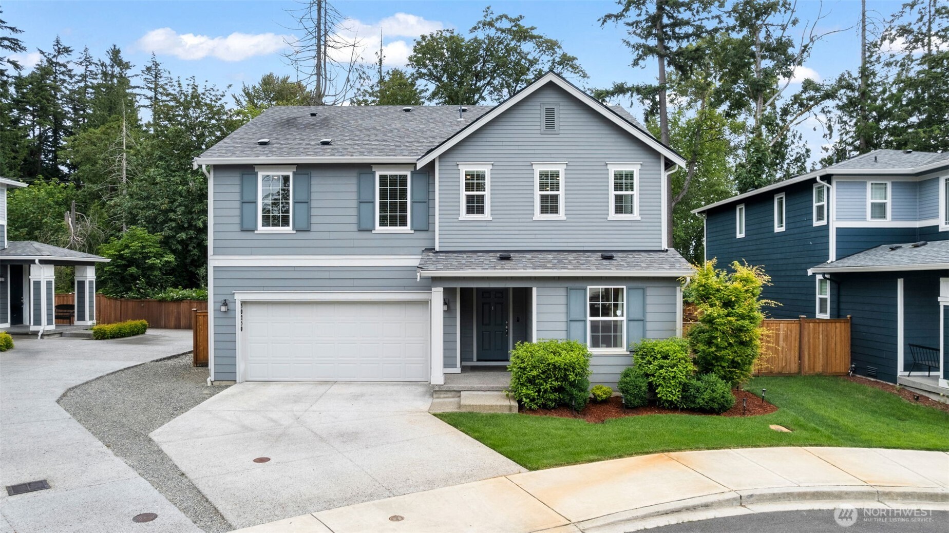 Discover this beautifully maintained 2021-built home tucked away on a quiet cul-de-sac in one of Auburn's desirable newer communities. Offering 3 bedrooms, 2.5 baths, and 2,425 SF with den/office, this thoughtfully designed floor plan features an open-concept main level with abundant natural light, spacious living and dining areas, and a well-appointed kitchen with quartz countertops, a large center island with seating, stainless steel appliances, and generous cabinet storage. The primary suite includes a spacious walk-in closet and a private bath. Additional features include a versatile loft, upstairs laundry room, attached 2-car garage, energy-efficient systems, and modern finishes throughout. Sliding glass doors open to a fully fenced backyard with patio and low-maintenance landscaping, providing space for outdoor enjoyment and entertaining. Situated near neighborhood parks, walking trails, shopping, dining, schools, and convenient commuter routes with access to both Highway 18 and SR-167. A wonderful opportunity to own a newer home in a well-established Auburn neighborhood.