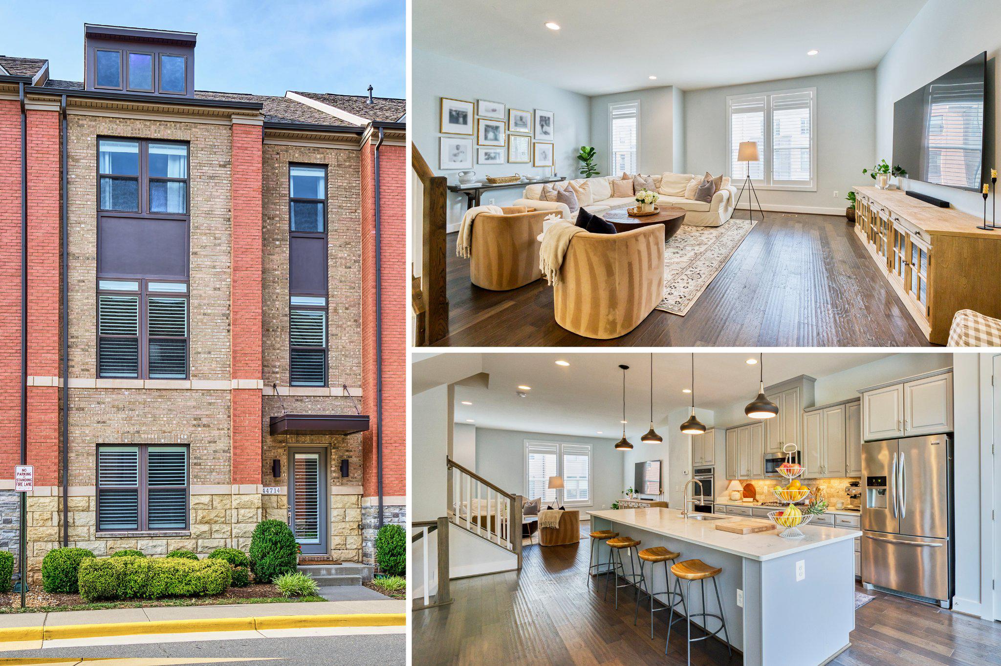Welcome to this stunning 4-level townhome offering the perfect blend of luxury, style, and convenience in the heart of vibrant One Loudoun! Featuring 3 spacious bedrooms, 2 full baths, and 3 half baths, this beautifully appointed home is designed for modern living and effortless entertaining.The entry level welcomes you with a versatile family room and convenient access to the attached 2-car garage, complete with built-in overhead storage and an EV charger. The main living level showcases an expansive open-concept design highlighted by a gourmet kitchen featuring an oversized quartz island, marble backsplash, stainless steel appliances, upgraded hardware, and abundant cabinet space. Plantation shutters throughout the main and upper levels add timeless elegance, while custom blackout Roman shades provide comfort and privacy on the bedroom level.The spacious primary suite serves as a private retreat, featuring a beautiful tray ceiling, generous walk-in closet, and a luxurious ensuite bath with a walk-in shower. Two additional bedrooms provide comfortable accommodations for family, guests, or a home office.Retreat to the incredible rooftop terrace, offering the perfect space to relax, entertain, or enjoy beautiful sunsets. Thoughtfully designed across four spacious levels, this home provides flexible living spaces to fit today's lifestyle.***Location truly sets this home apart! Situated directly within One Loudoun, you'll enjoy convenient access to shopping, dining, entertainment, fitness centers, movie theater, and community events just steps from your front door. One Loudoun hosts an expanding directory of fashion, beauty, specialty retail, and a variety of dining options with exciting new additions continuing to open!***Residents also enjoy exceptional amenities, including a resort-style clubhouse, multiple community pools, tennis and pickleball courts, volleyball courts, playgrounds, a dog park, scenic walking trails, and the community's iconic Red Barn, a favorite gathering place for neighborhood events. Explore the picturesque pond and beautifully maintained grounds that make this community such a special place to call home. Convenient access to Route 7, Route 28, the Dulles Toll Road, Dulles International Airport, and the Silver Line Metro.**This is a rare opportunity to enjoy luxury living, exceptional amenities, and one of Loudoun County's most vibrant destinations—all from an incredible home in the heart of One Loudoun. **Occupied, please allow 2hrs notice for showing. Sellers may need 30 day Rent Back.