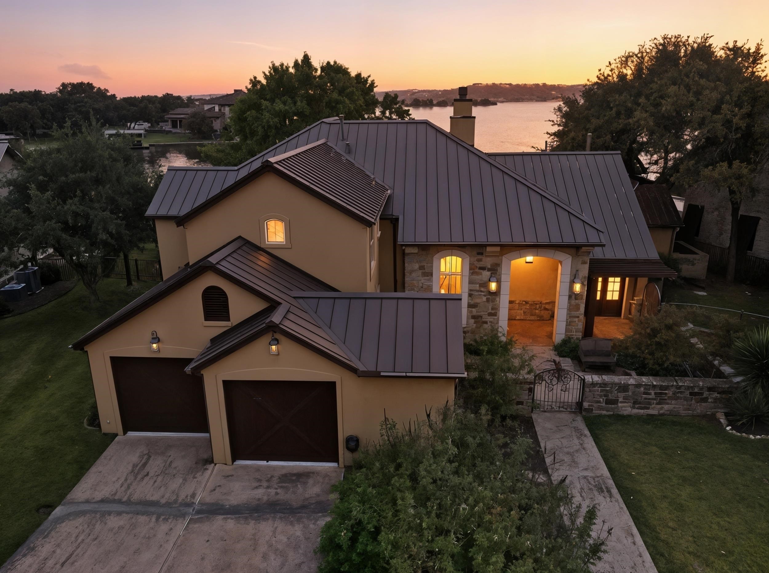 Beautifully updated Lake LBJ waterfront retreat on a premium SE-facing lot with 116’ of open-water frontage. This custom 4/5 bedroom home captures stunning lake views from nearly every room. Step into an open, inviting living space with soaring ceilings, large windows and seamless indoor-outdoor flow to multiple patios ideal for year-round enjoyment. The level, landscaped lawn offers plenty of room for kids and gatherings. A private boathouse features a storage room, outdoor shower, half bath and upper deck perfect for sunbathing or relaxing by the water. The gourmet kitchen includes high-end appliances, custom cabinetry, granite counters and a spacious island for entertaining. The main-level primary suite enjoys lake views, patio access, and a spa-like bath with dual vanities, walk-in shower, soaking tub and generous closet. Upstairs are three comfortable guest rooms plus a large family/game room. Located in a gated, all-waterfront community surrounded by 60 acres of protected Hill Country wilderness, this home offers a rare blend of beauty, privacy and lake living. Enjoy swimming, paddle boarding and peaceful days on this quiet cove—your perfect Lake LBJ getaway!
