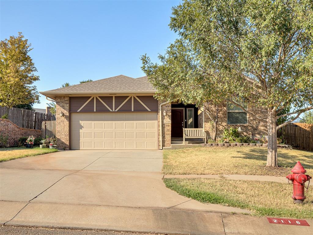 Welcome Home to this 3 bed, 2 bath, 2 car home offers a sizeable living area filled with tons of natural light. The spacious dining and kitchen area features granite countertops, a corner pantry, microwave hood, and smooth-top range. The primary bedroom includes dual vanities and a huge walk-in closet for plenty of storage. Enjoy quiet mornings or evenings from the covered porch or patio. A secluded laundry room with side-by-side hookups, spacious 2nd and 3rd bedrooms, and linen storage in the 2nd bath round out this thoughtful floor plan. A neighborhood park is around the corner, with easy access to Sooner Rd and nearby shopping.