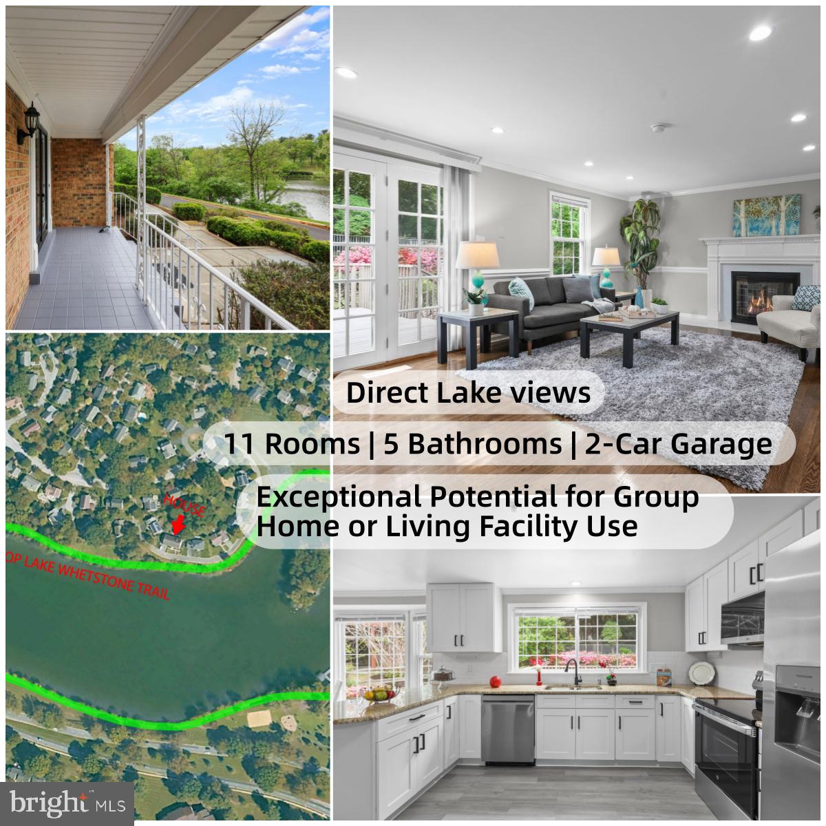 Lakefront Living at Its Finest! Welcome to this exceptional lakefront single-family home in the desirable Whetstone community of Montgomery Village in Gaithersburg. Perfectly positioned with one of the best lake views in the neighborhood, this spacious 2 car garage residence offers an incredible opportunity for large households, multi-generational living, Exceptional Potential for Group Home, Living Facility, or Other Approved Residential Uses. The home features 11 bedrooms and 4 full bathrooms above grade, while the walk-up basement provides 4 additional rooms, a full bathroom, a wet bar, and a 2nd laundry hookup, creating abundant living space and excellent versatility. The property has been extensively updated in 2026 with a NEW HVAC system, new water heater, all NEW appliances including stove, refrigerator, microwave, dishwasher, washer and dryer, all NEW windows, fresh interior paint, lightings and NEW laminate flooring.The main level offers a comfortable layout with 2 bedrooms and 1 full bathroom, sliding glass door off the spacious living room leading to the large deck and back yard, formal dining room, and an upgraded kitchen with breakfast area. The laundry room is conveniently located next to the kitchen, with direct access to the garage as well as a separate door leading to the side yard. Upstairs you will find 9 bedrooms and 3 full bathrooms, including 6 bedrooms on the lake-facing side that open to a balcony overlooking the water, providing beautiful and peaceful lake views, while 3 additional bedrooms face the garden side. The walk-out basement adds tremendous flexibility with a second kitchen, dining area, living space, 4 additional rooms, and a second laundry hookup ready for installation.One of the most remarkable features of this home is the beautifully landscaped backyard designed in an English garden style. The terraced landscape creates a layered garden filled with seasonal flowers and greenery, leading up to a private flower-viewing platform that serves as a peaceful retreat. From the kitchen, living room, and upper-level bedrooms, you can enjoy picturesque views of the garden and surrounding natural beauty through the windows, creating a tranquil indoor-outdoor living experience.Outdoor lovers will appreciate that the scenic trail around Lake Whetstone is located directly in front of the home, allowing you to step outside and immediately access walking and jogging paths around the lake. The nearby Lake Whetstone Park offers opportunities for boating, fishing, picnicking, and enjoying nature. Residents of Montgomery Village enjoy exceptional community amenities managed by the Montgomery Village Foundation, including over 335 acres of parkland, six outdoor pools, nineteen tennis courts, nine pickleball courts, sixteen playgrounds, seven ballfields, four community centers, and numerous recreational programs and community events.Convenience is another highlight of this location. The home is close to shopping and dining at nearby centers such as Montgomery Village Center, with grocery stores, restaurants, and daily services just minutes away. Commuters will appreciate easy access to Interstate 270 and the nearby MARC Train Brunswick Line from Gaithersburg MARC Station, providing convenient connections to Washington, DC and surrounding areas. With its spectacular lake views, expansive living space, beautiful garden setting, and outstanding community amenities, this rare lakefront home offers a unique lifestyle opportunity in one of the most scenic locations in Montgomery Village.