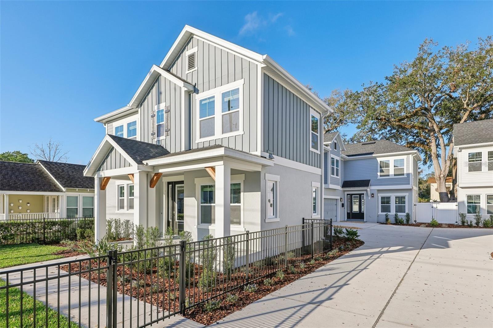 This home is truly a walkers and sports enthusiast paradise. Park the car… you won’t need it much here. Enter your one year old College Park designer townhome from your 2-car garage. Enjoyground floor open-concept living with a luxurious kitchen, half bath, a sun filled greatroom, wood flooring, and a coat / backpack closet. Step out into your private fencedyard, perfect for pets, entertaining, gardening, and enjoying the Florida sunshine. TECOGas services your deluxe gas stove and tankless hot water heater. Coffee, dining and shopping is an easy stroll toEdgewater Drive. The sports at Mathews Park are a few minutes away. A-ratedPrinceton Elementary and the CP Neighborhood Center and pool are 3 blocks. Thenewer City of Orlando tennis and pickle ball courts are 2 miles. 3 bedrooms, 2bathrooms and a “bonus” home office / den / gym / playroom comprise the second floor.Ample storage, custom closets, designer finishes, Electrolux W/D, keyless entry.Located in a charming quad of 4 David Weekley Homes. Separately deeded lot. NOHOA dues. Shared driveway. Caring neighbors.