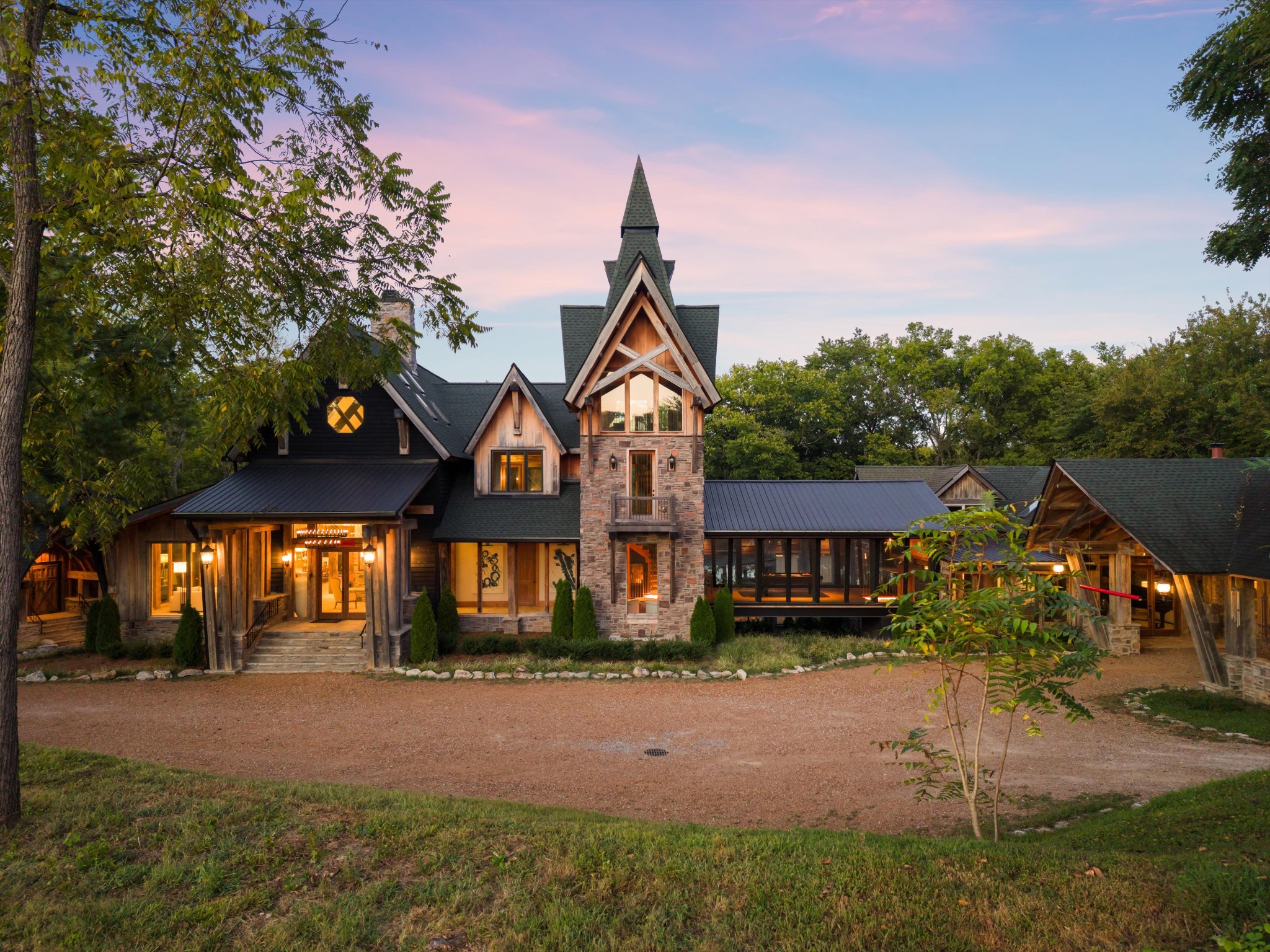 DARK HORSE ESTATE — An extraordinary private estate where architecture, nature, music and legacy converge. Set on 10 pristine riverfront acres, Dark Horse encompasses the legendary Dark Horse Manor and Dark Horse Recording, creating a one-of-a-kind retreat unlike anything else in the region.  Built with timeless heavy post-and-beam construction and walls of glass, the estate encompasses more than 23,000 square feet, complemented by more than 3,000 square feet of covered porches and walkways. Designed for both intimate living and extraordinary entertaining, every element invites connection—to the outdoors, to one another and to creativity.DARK HORSE MANOR encompasses more than 14,200 square feet across The Manor, The Cottage and The Bungalow Apartment. Connected by covered walkways and a sky bridge/game room, the residences offer an exceptional combination of privacy and gathering spaces. The estate also includes the Party Barn and a three-car garage, with additional outdoor spaces designed for entertaining and enjoying the surrounding landscape.DARK HORSE RECORDING is an approximately 8,900-square-foot creative compound built in 1998 and is known as a destination for acclaimed recording artists. Its rustic interpretation of heavy post-and-beam architecture creates an immersive environment surrounded by nature, with multiple studios, public gathering spaces, two separate sleeping quarters, porches and patios. For decades, artists have come here to escape, focus and create.More than a residence. More than a recording studio. Dark Horse is a rare opportunity to own a place where an extraordinary creative history has already been written—and to become part of what comes next.A property of this scale, character and provenance is nearly impossible to replicate. Dark Horse awaits its next chapter.**Please refer to the attached PDF in the documents for additional information and floor plans.