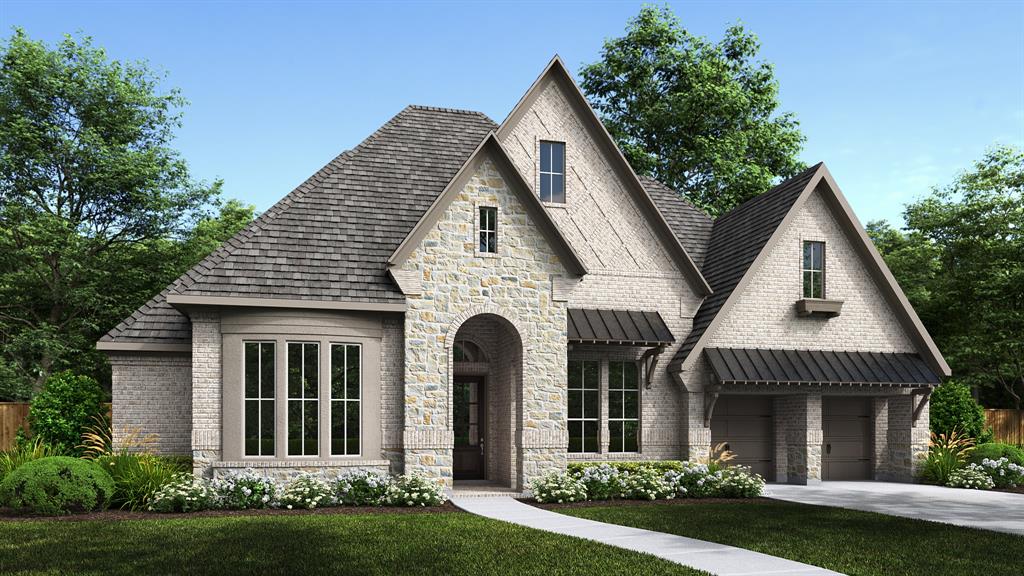 Former Model Home. Home office with French doors set at entry. Formal dining room and game room with French doors frame extended entry. Family room with a sliding glass door and cast stone fireplace opens to morning area and kitchen. Kitchen hosts elongated island with built-in seating space. Primary suite includes bedroom with wall of windows. Dual vanities, freestanding tub, separate glass-enclosed shower and large walk-in closet in primary bath. All secondary bedrooms feature private baths. Soaring ceilings and large windows add to this generous four-bedroom design. Extended covered backyard patio with outdoor grill. Model home upgrades include accent paint, drapes, alarm system, sprinkler system, and additional landscaping. Mud room leads to three-car garage.