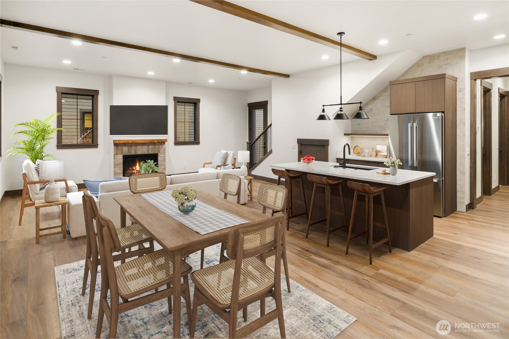 Chef's island kitchen with additional dining space.
