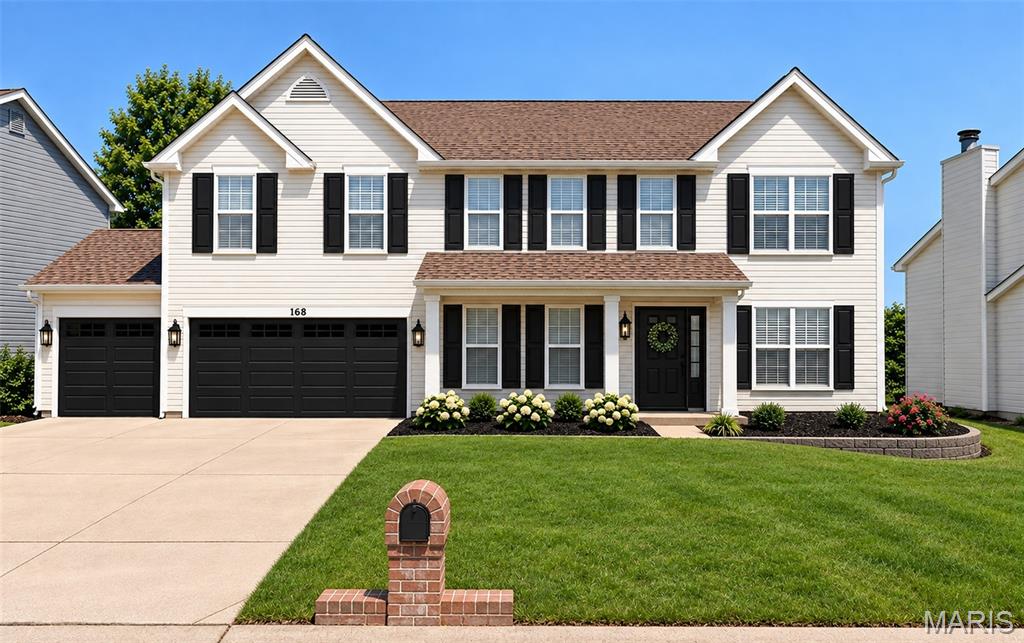 This is the one you've been waiting for - beautifully updated, thoughtfully designed, and tucked inside the amenity-filled Chadwyck subdivision of St. Peters!From the moment you arrive, you'll love the inviting covered front porch and the fresh, updated curb appeal. Inside, this spacious 4-bedroom, 2 full and 1 half-bath home offers the perfect combination of style, space, and functionality.The updated kitchen features dark cabinetry, quartz countertops, stainless appliances and a gorgeous tile backsplash, creating a space that's as beautiful as it is functional. The main level offers two living areas, giving you plenty of room to entertain, relax, or create a dedicated office or flex space. A cozy fireplace adds warmth and character, while new flooring and light fixtures throughout give the home a fresh, modern feel.Upstairs, you'll find four generously sized bedrooms, each with its own walk-in closet—a rare and highly desirable feature! The updated primary suite is especially impressive, featuring a spa-like bathroom with dual sinks, a heated and illuminated mirror, freestanding soaking tub, separate shower, and private toilet closet.The large laundry room adds even more convenience and storage, while the walkout basement provides excellent potential for additional living, recreation, storage, or future finishing.Step outside and enjoy the large deck, perfect for morning coffee, summer gatherings, or relaxing evenings overlooking the yard. The covered front porch offers another welcoming outdoor space to enjoy.And the lifestyle doesn't stop at your front door! Located in the desirable Chadwyck subdivision, residents can enjoy fantastic community amenities including a neighborhood pool and pool house, clubhouse, and fishing lake/pond, creating plenty of opportunities for recreation and relaxation close to home.Beautiful updates, incredible storage, four walk-in closets, fantastic living space, and sought-after neighborhood amenities—this is the St. Peters home you've been looking for! Listing agent has an interest in the property